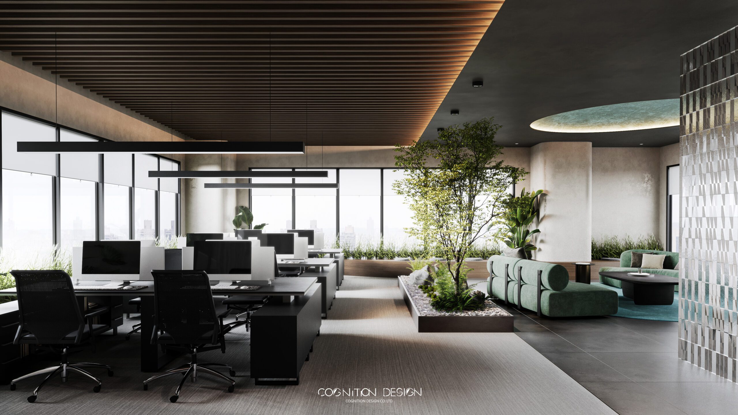 現代辦公室環境的設計,保證整體通透的同時 通過隔斷的設計 讓空間又有相對的隱私性