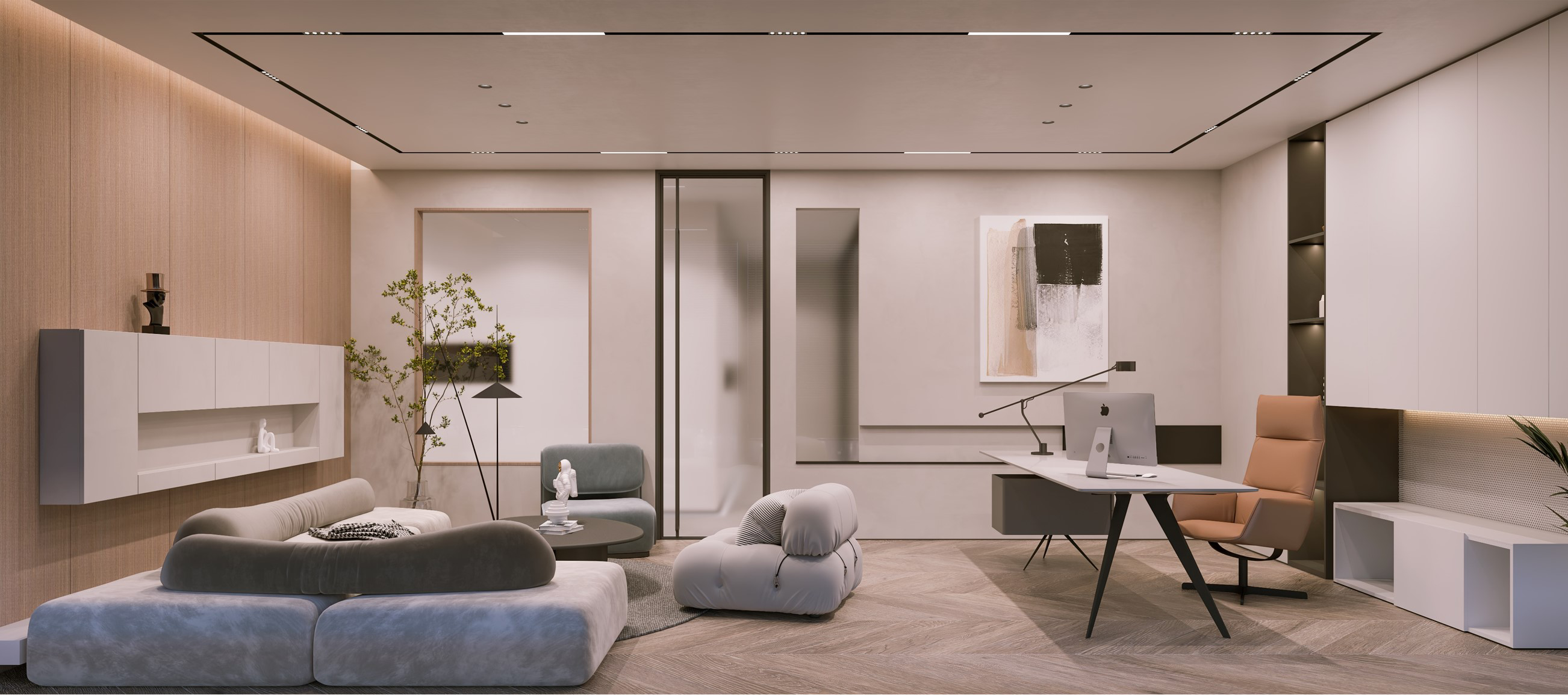 主管辦公室設計裝潢以安靜簡潔的格調，整體商業空間顯得格外溫柔大氣，優雅