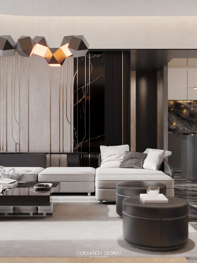 客廳室內設計導入線條幾何等元素，創造空間俐落感