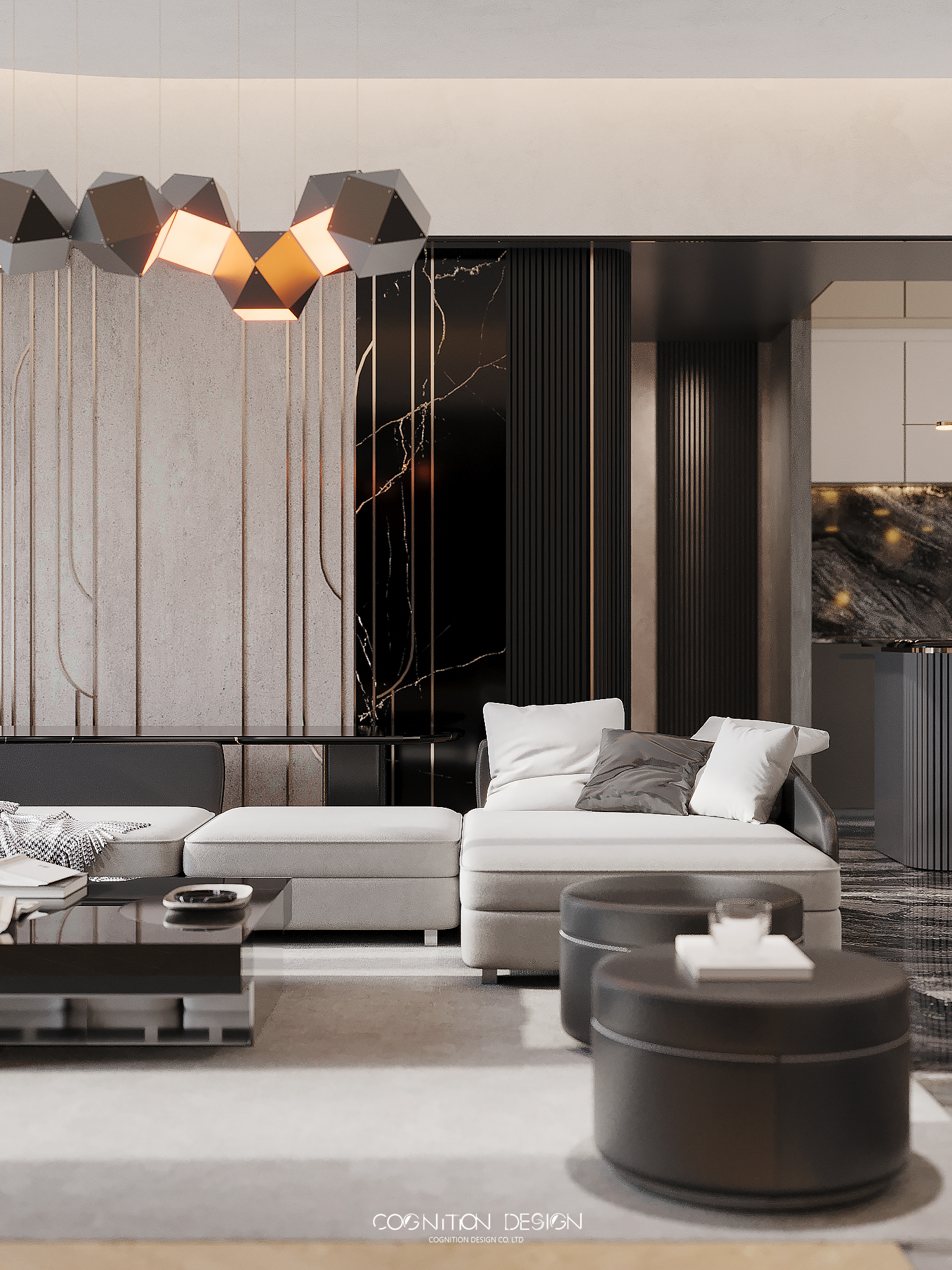 客廳室內設計導入線條幾何等元素，創造空間俐落感