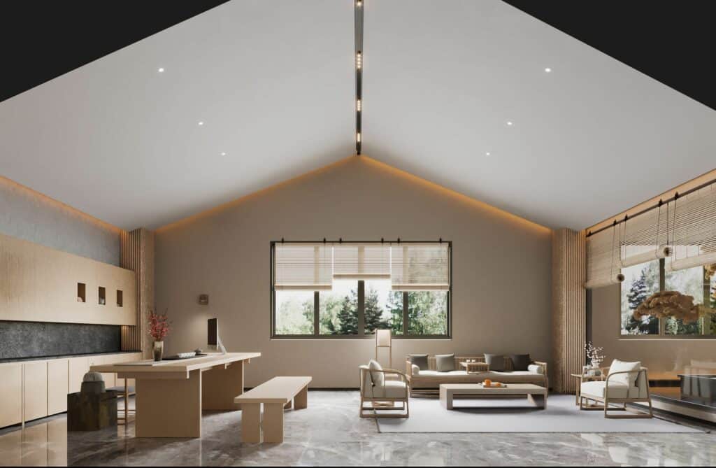 新中式風格商空設計，結合獨立辦公室空間