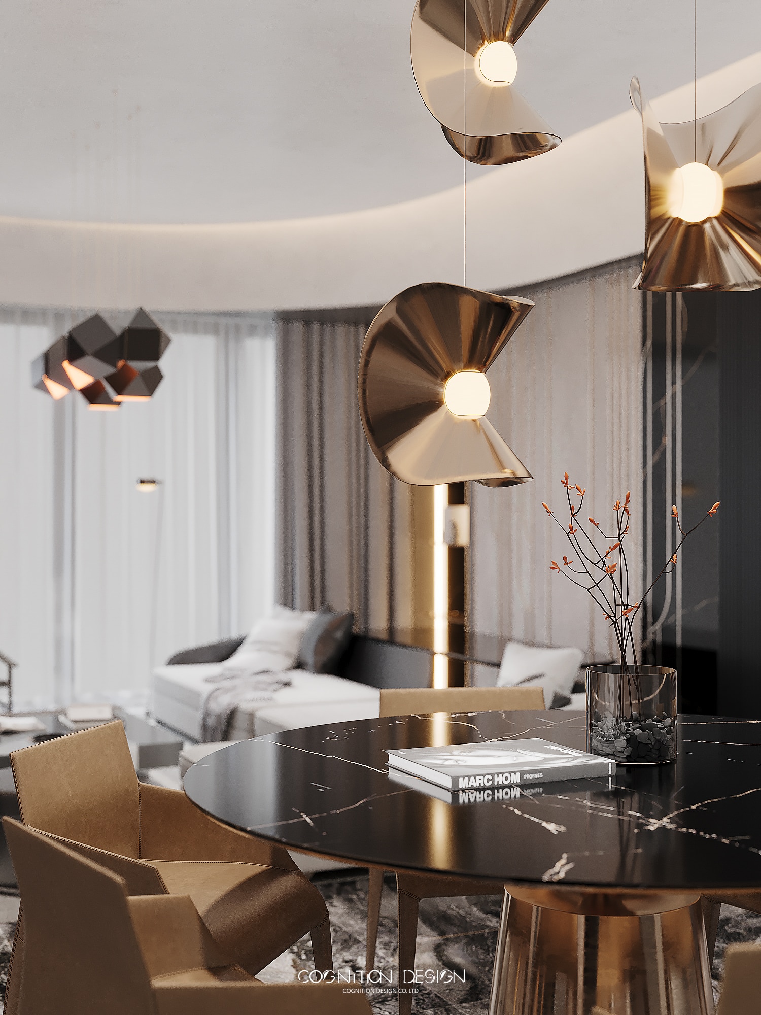 全毛胚屋設計裝潢案例,客廳設計細節圖,金屬質感餐廳造型燈飾