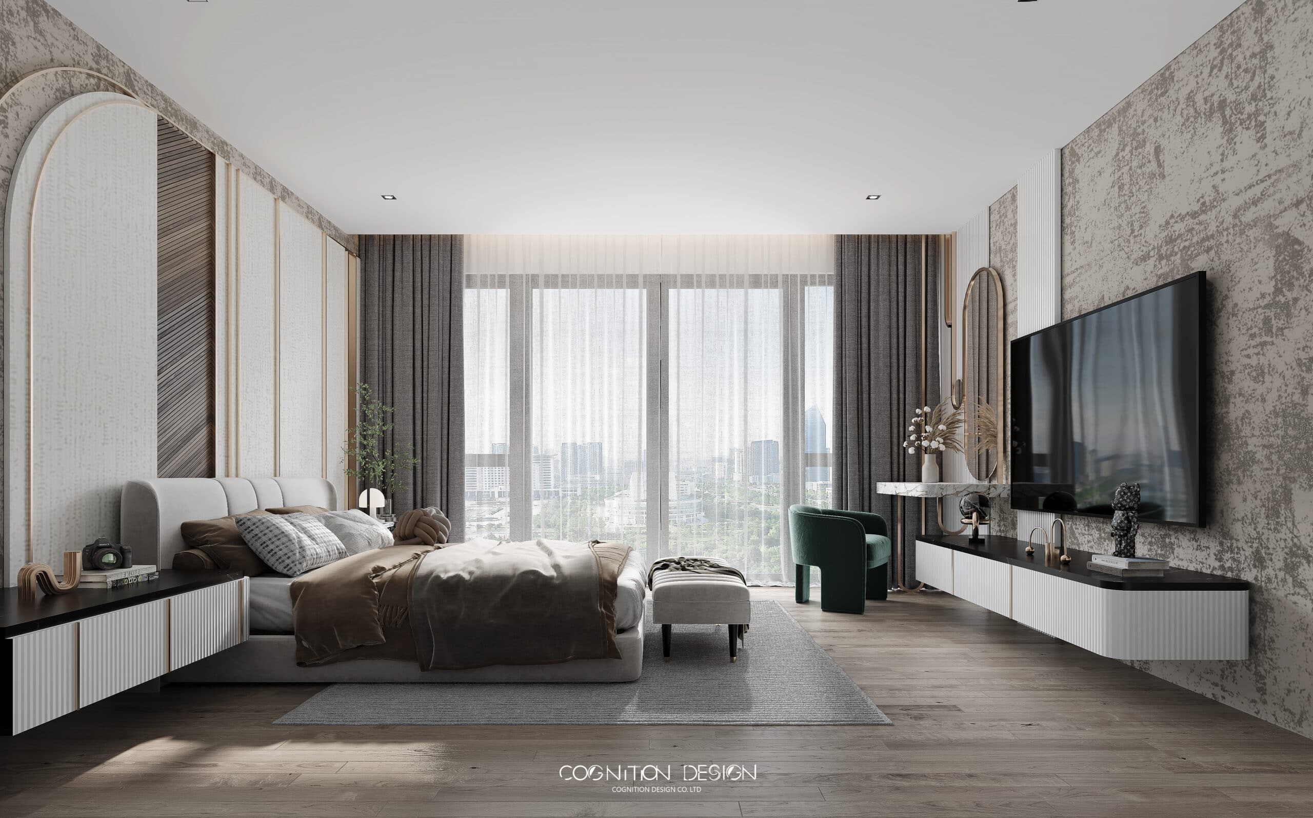 讓光線成為整個臥室最不缺的元素,木色與白色在自然光的牽引下,呈現出柔美的氛圍感