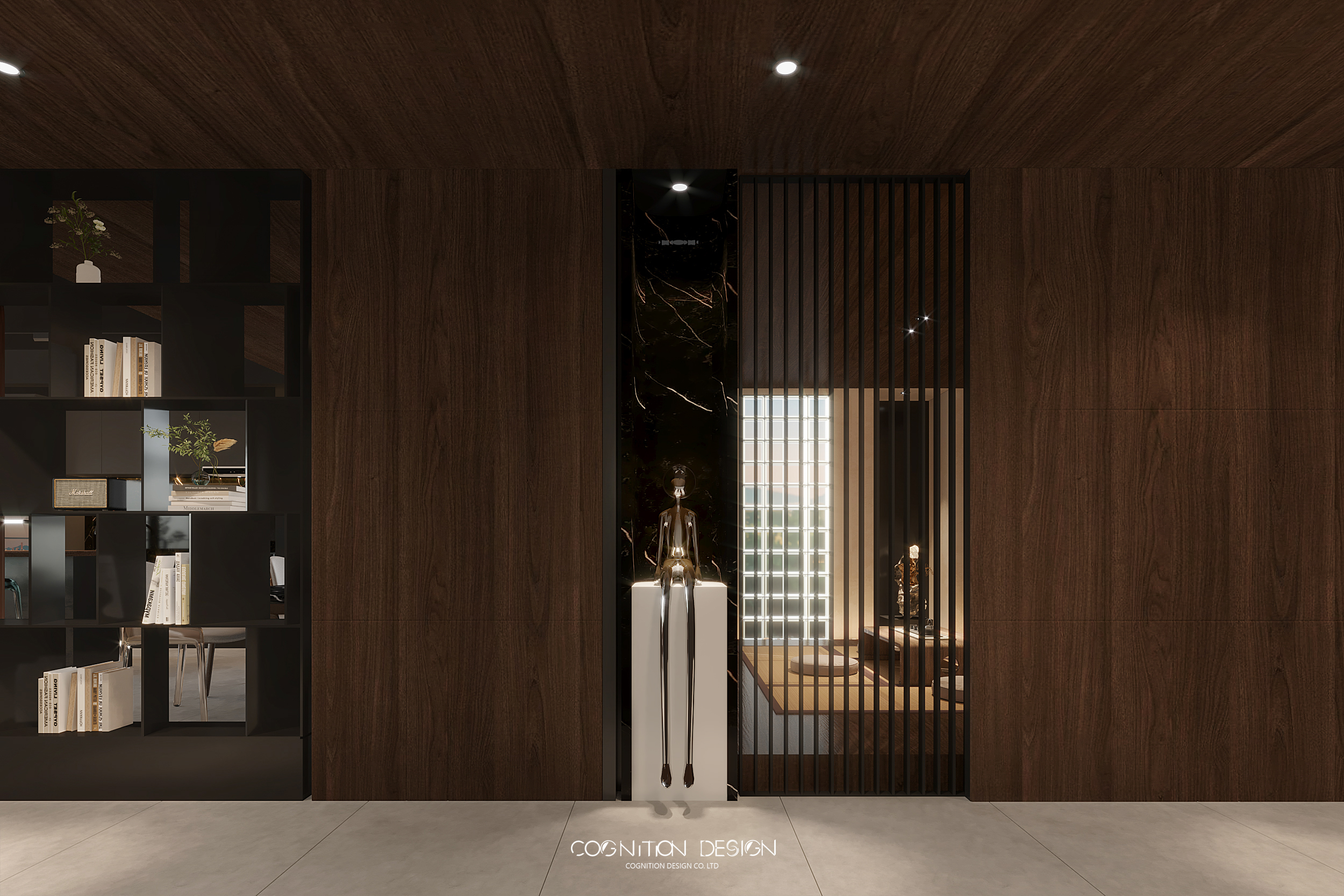 新中式結合現代的豪宅設計，玄關表現為一種帶有理性和溫度的美學風格