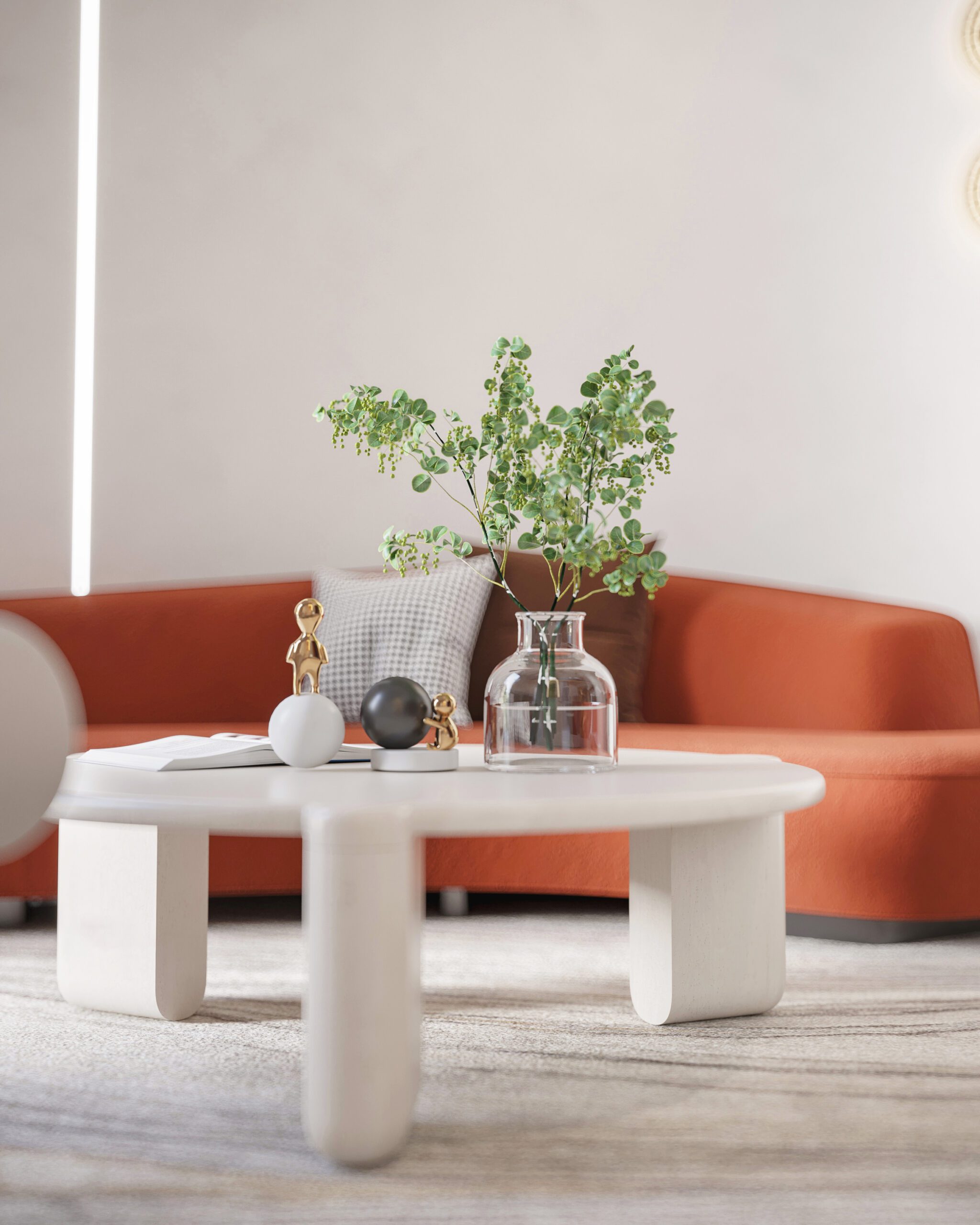 北歐風格主體以莫蘭迪色係等經典色為主，可以在小型家具上採用明亮的橙色系，提亮空間的整體色調