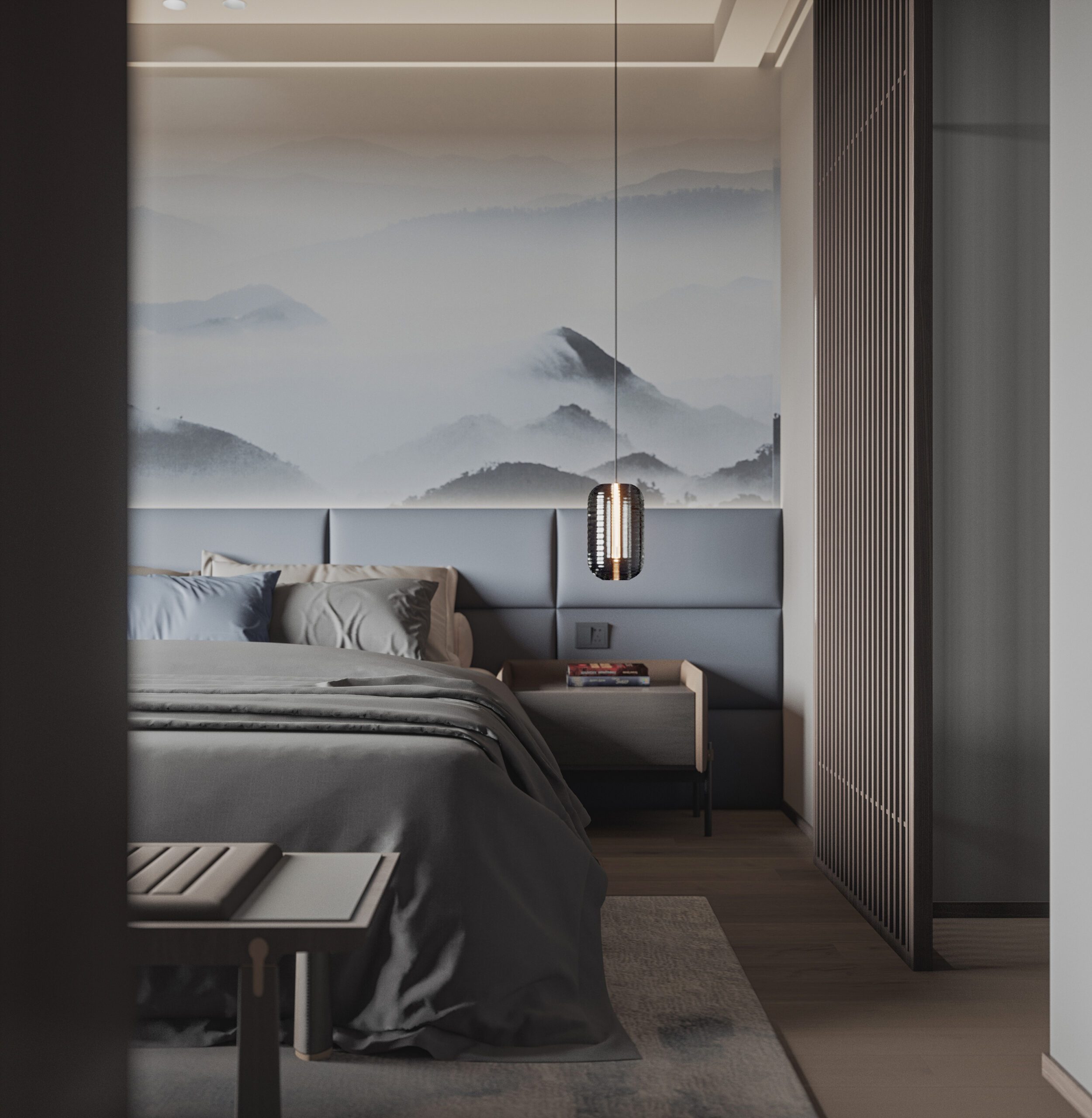 新中式風格主臥室設計，加入大量中國風元素，顯得更柔和，別有一番復古浪漫氛圍