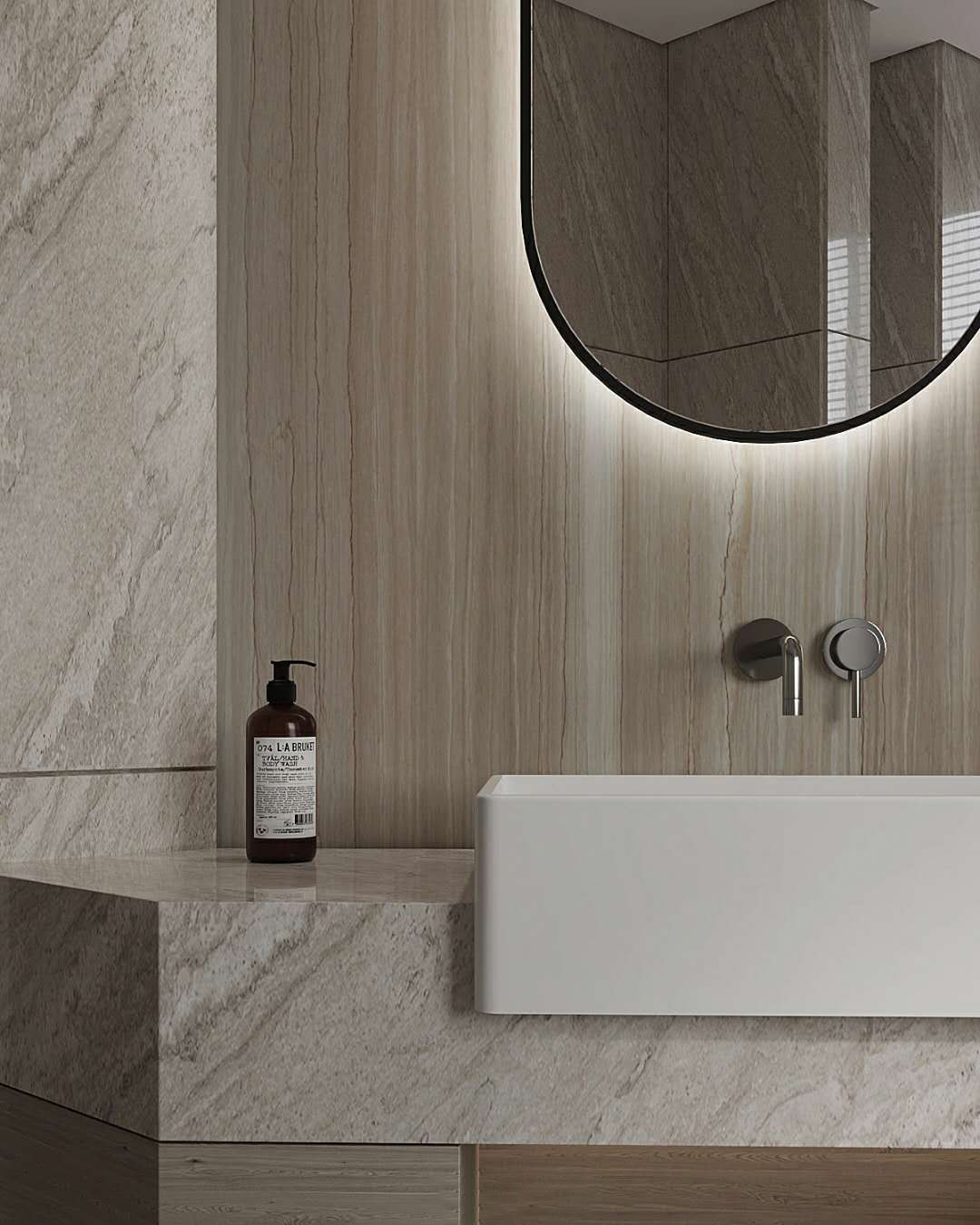 木質的浴室設計給人安穩、安定感