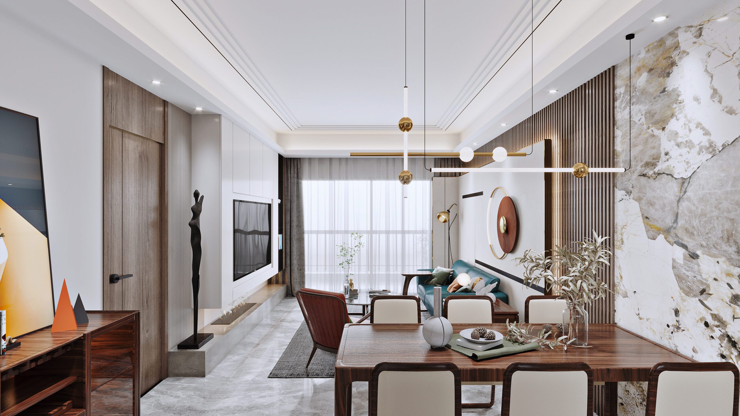 現代風客廳加入中式風格，創造出全新中式輕奢風客廳