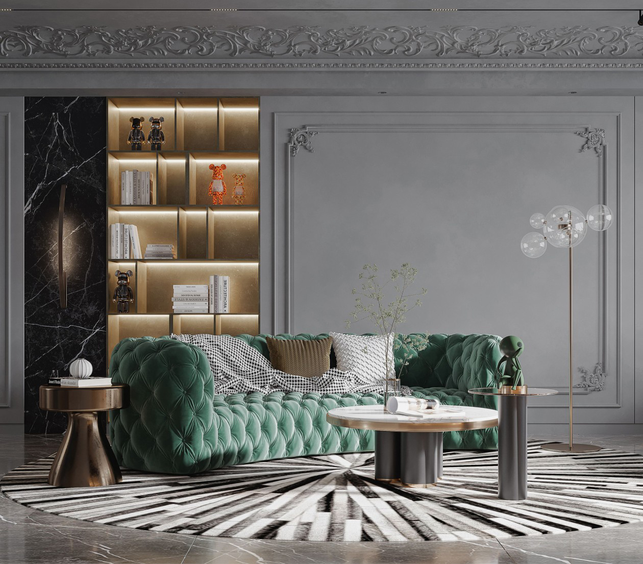 小空間也可以打造出古典奢華的客廳，優美的曲線、精美復古掛畫給人高貴優雅的氣息