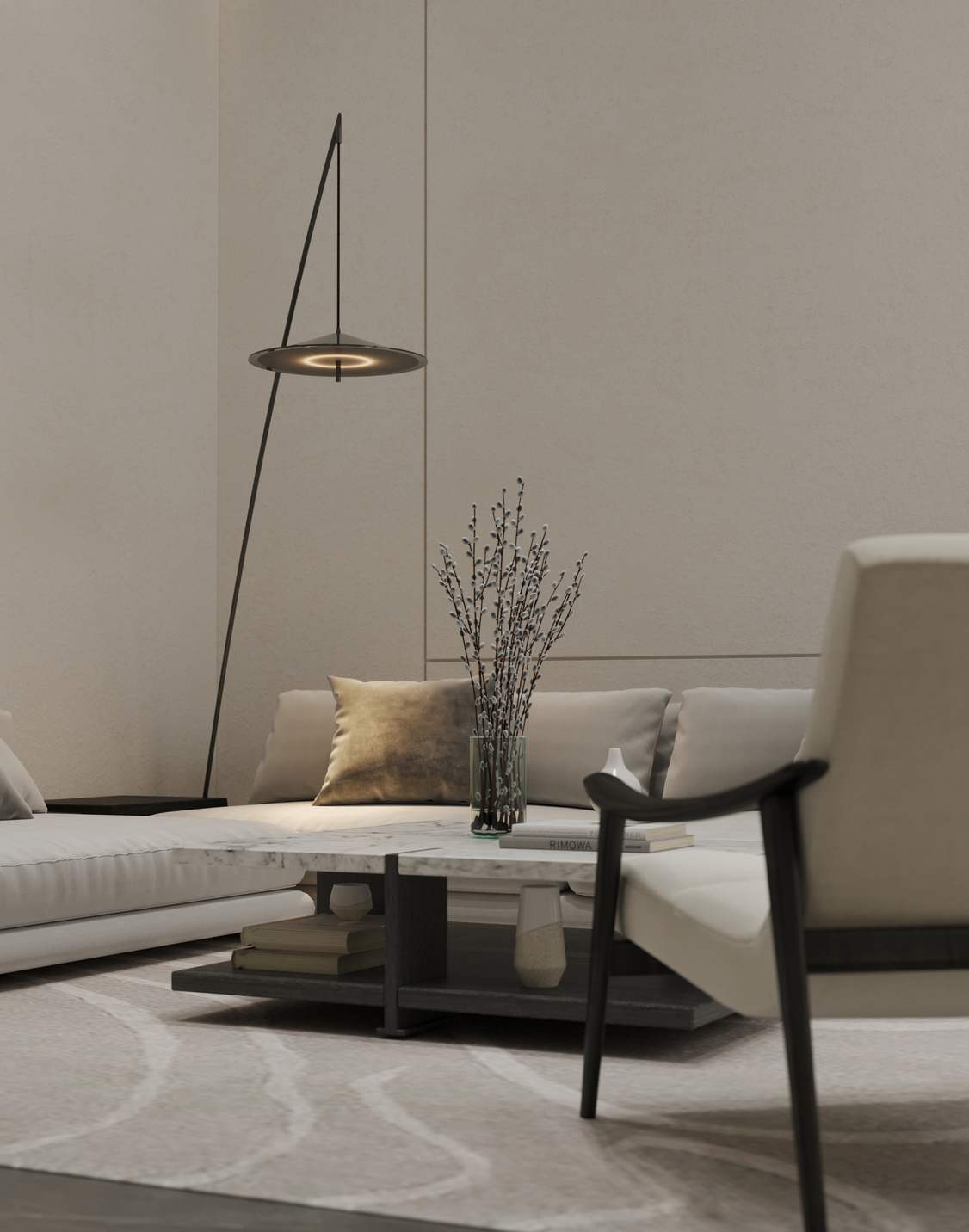 現代客廳軟裝可以使用輕奢極簡釣魚落地燈，線條感的設計讓空間簡約輕鬆