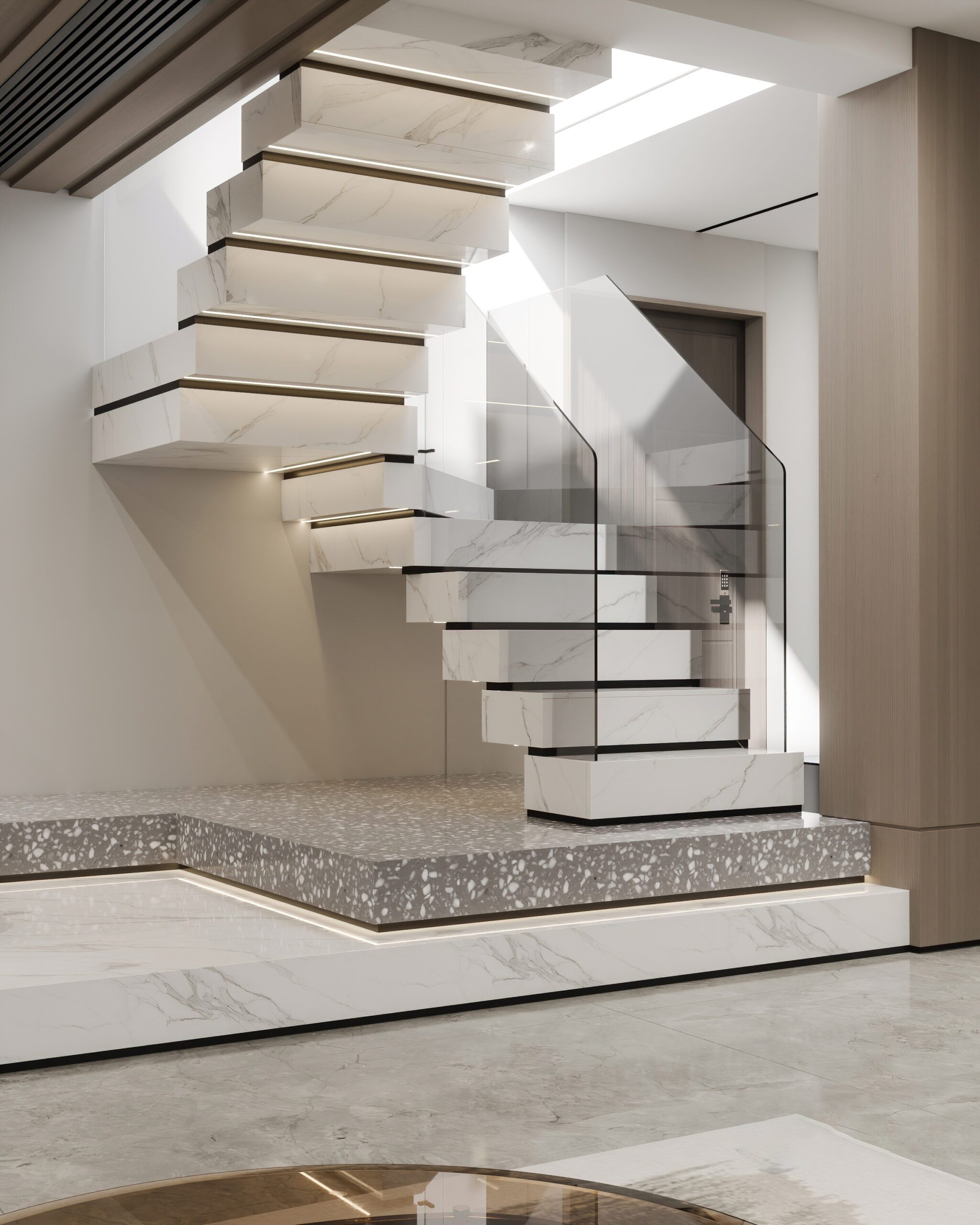 樓梯下方空間可以設計為展示區，也可以依照屋主的需求規劃成收納區