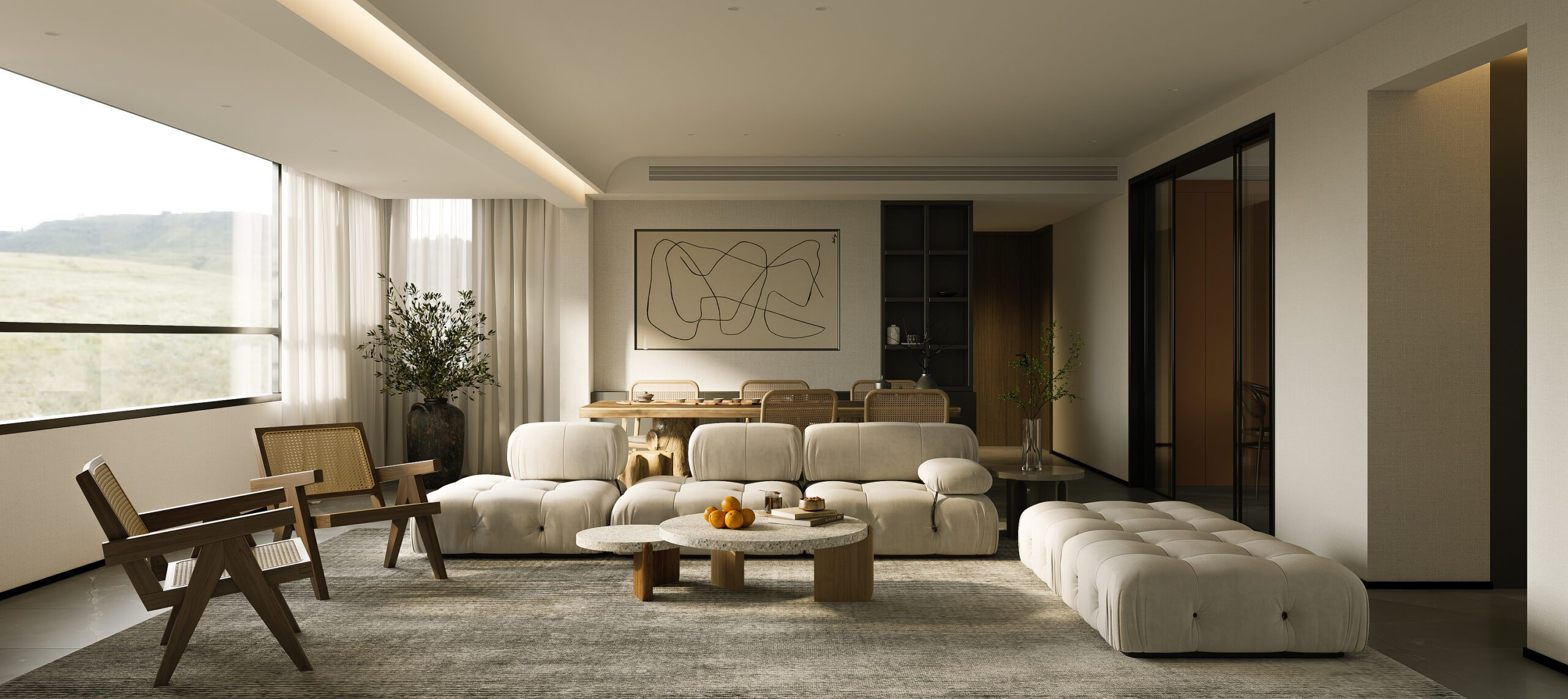 侘寂風格的室內設計在近年來受到許多關注，在豪宅設計也不例外，低飽和度的配色風格，讓人感覺舒適自然
