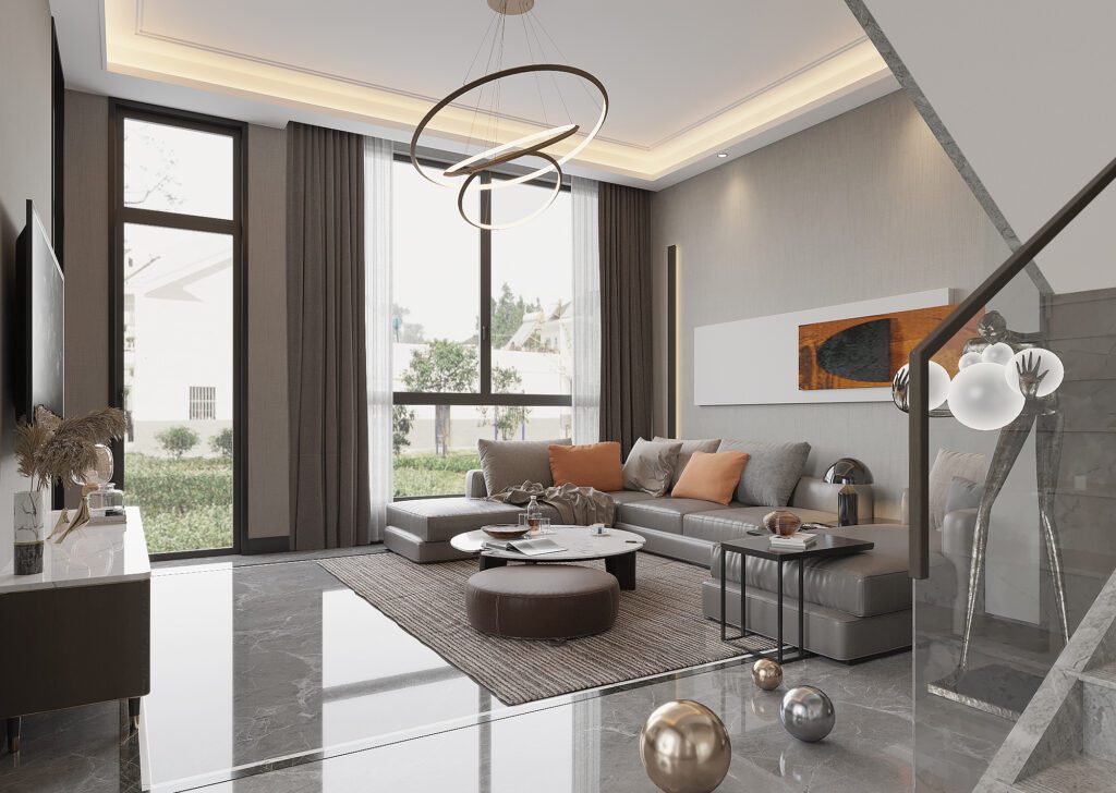 透天客廳格局設計恰到好處的學術水平，豐富了空間內的景像在涵涵的同時