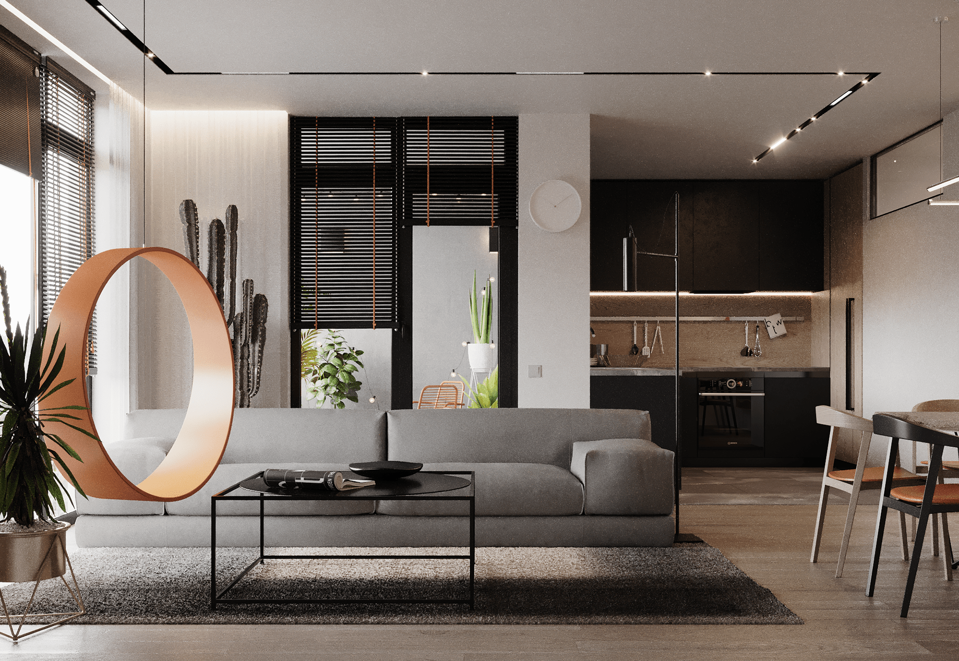 北歐無印簡約風格的客廳設計，利用局部跳色、簡約俐落的家具軟裝，增添不少質感與亮點