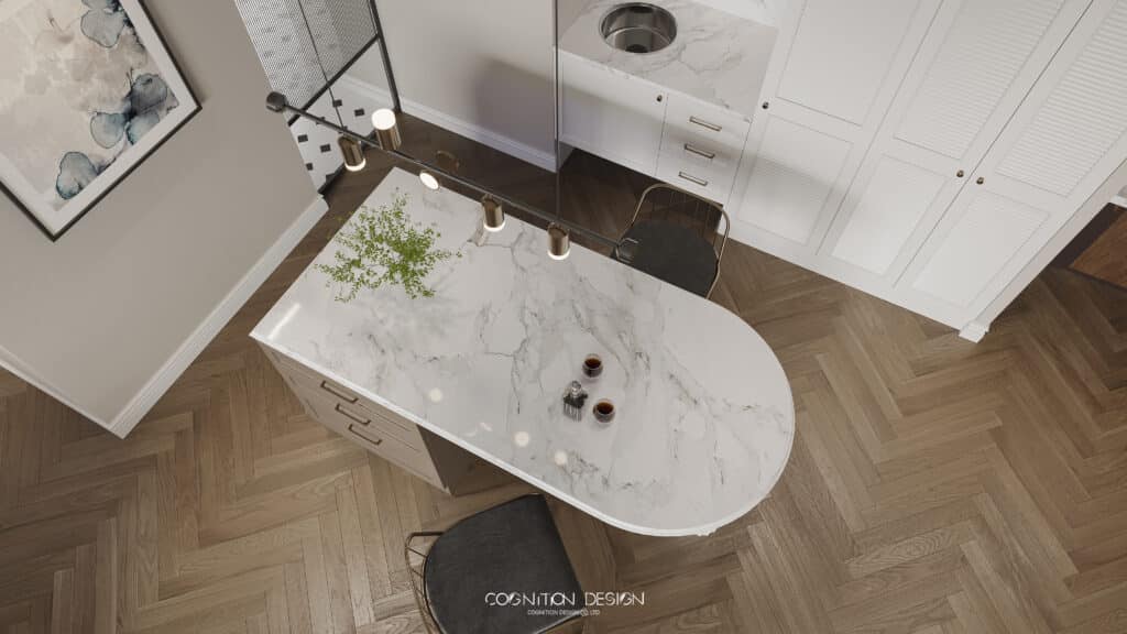 美式元素與現代簡約巧妙地融合在一起，不佔用過多空間完成收納