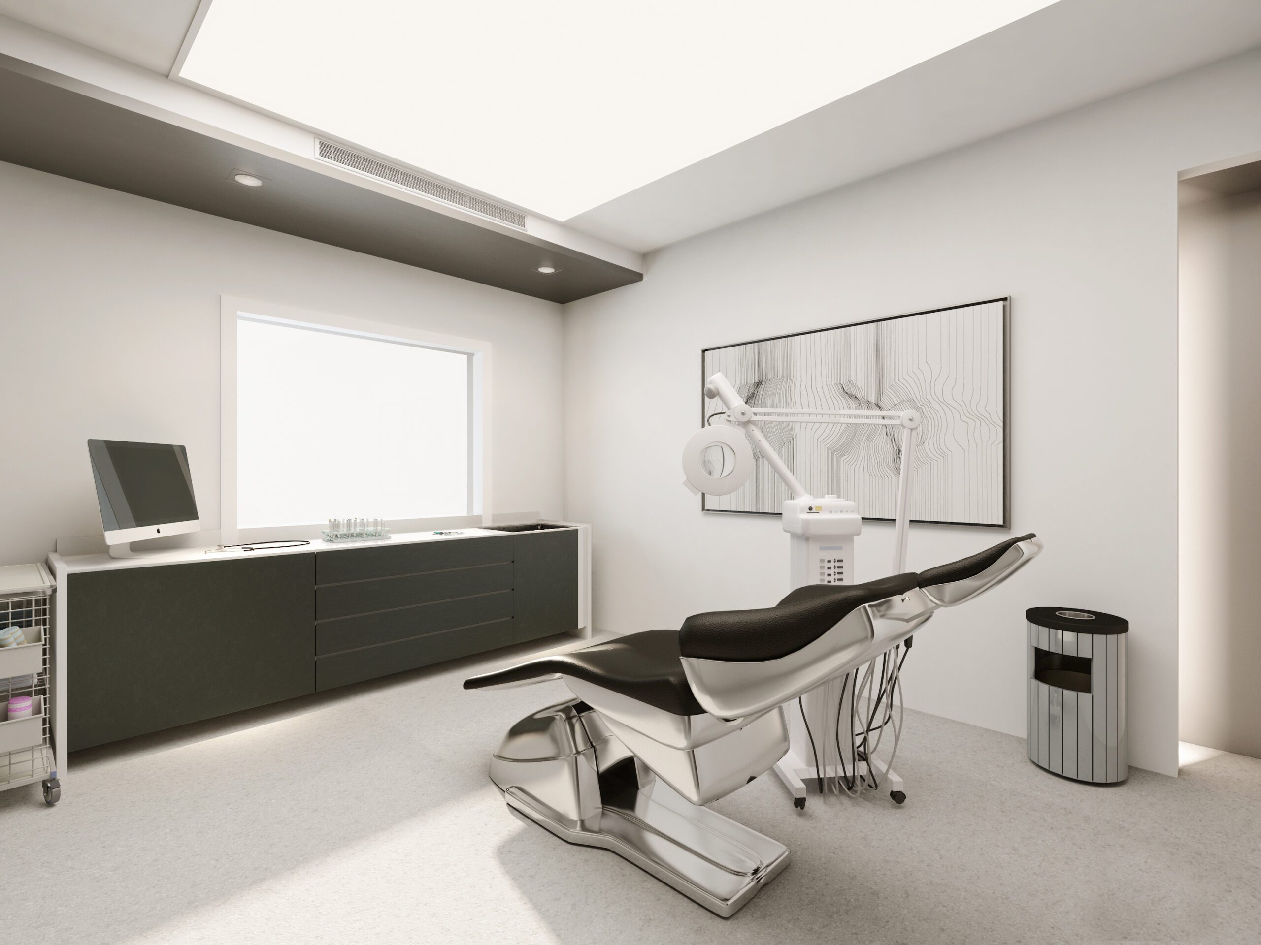 整體空間以簡潔、明亮、乾淨風格為風格，營造出輕鬆、專業的醫事空間底蘊