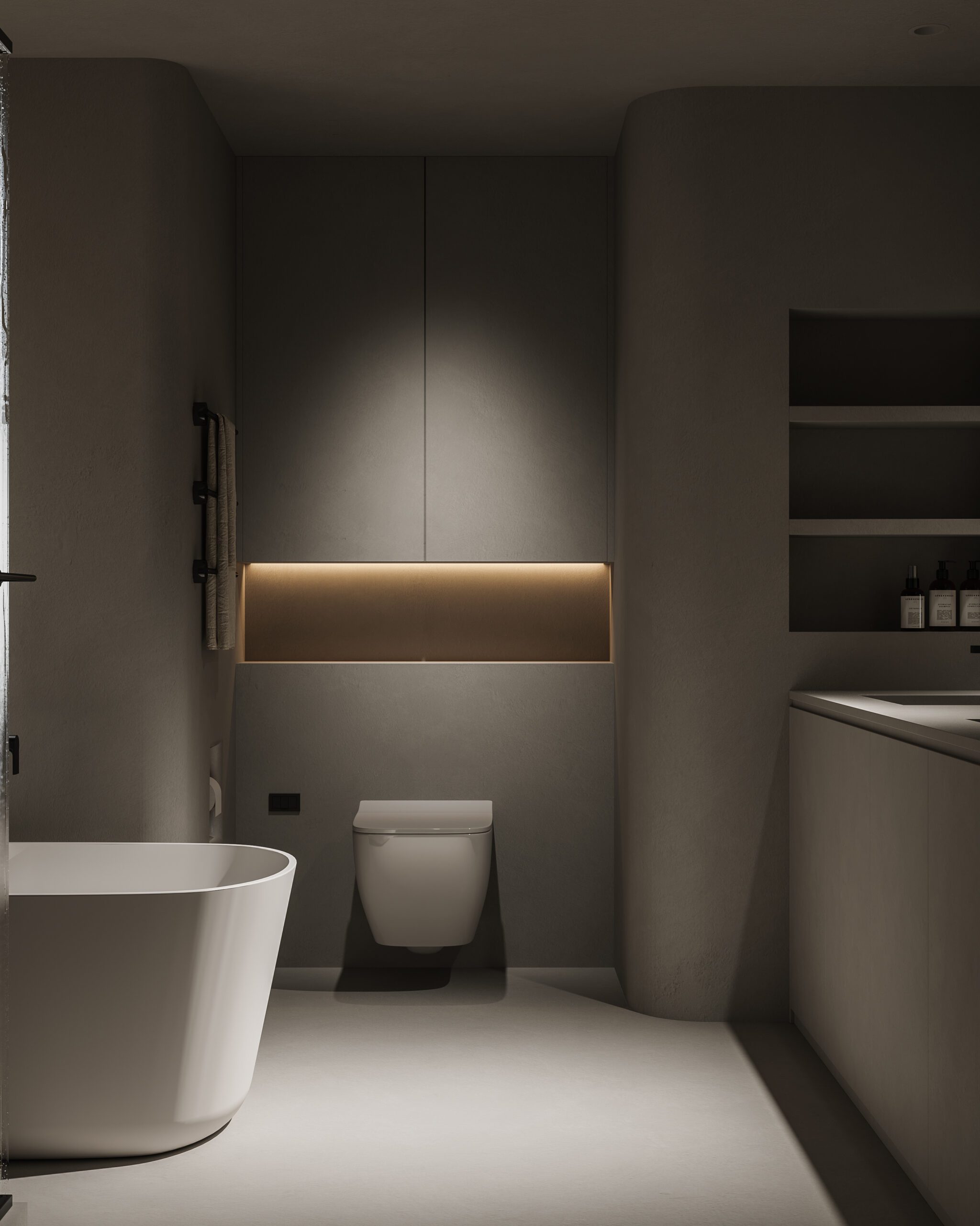 侘寂風浴室設計沒有過多的元素，呈現出寂靜的感覺
