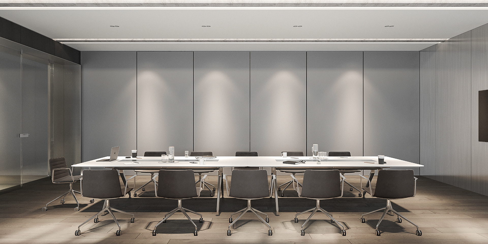 辦公室的會議室空間可以將隔間設計為可移動的隔間牆，不論是需要私密的會議空間還是開放式的形式都可以