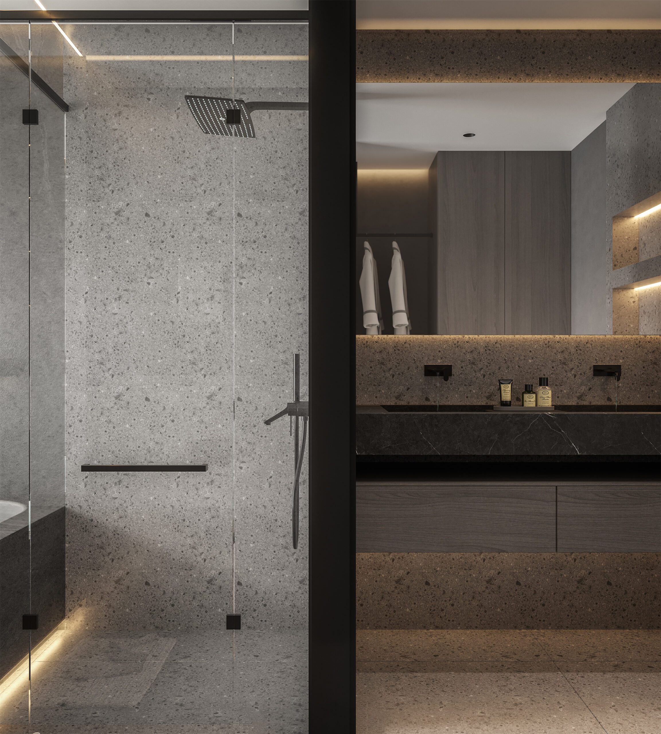 大浴室設計可以分隔區乾濕區，獨立出完整的淋浴間