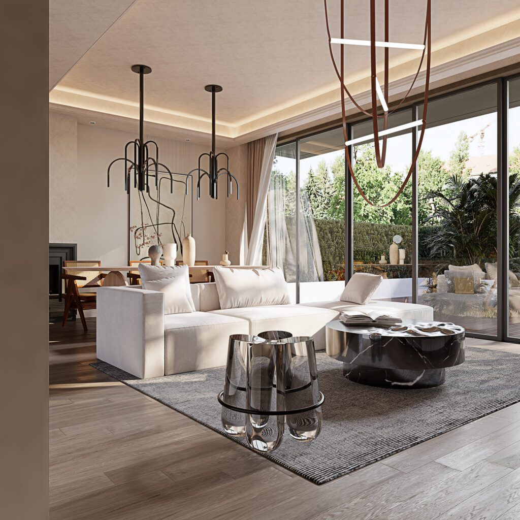 農舍空間設計風格分享圖，大落地窗美式簡約客廳