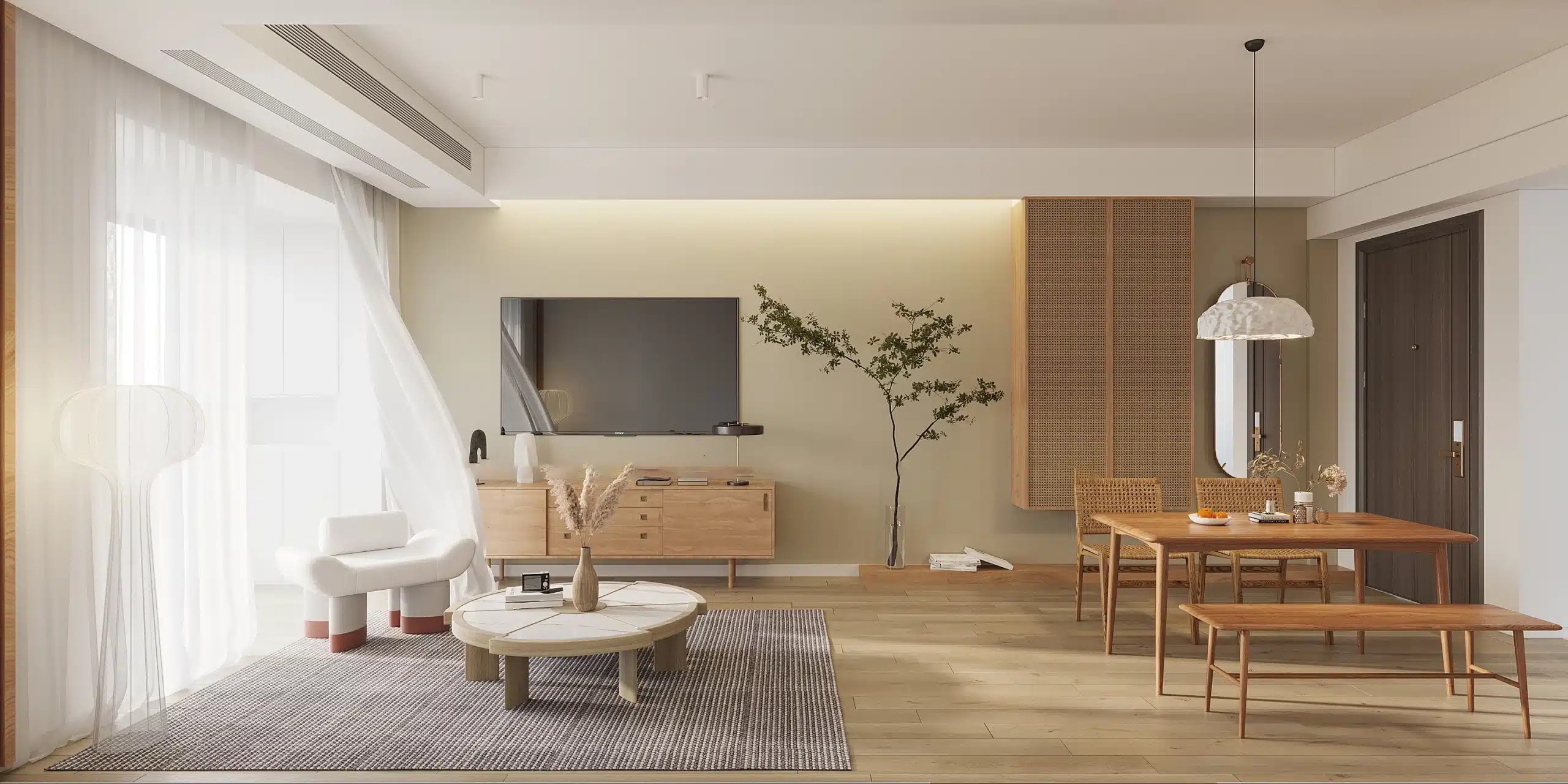 北歐風跳色電視牆與收納櫃搭配