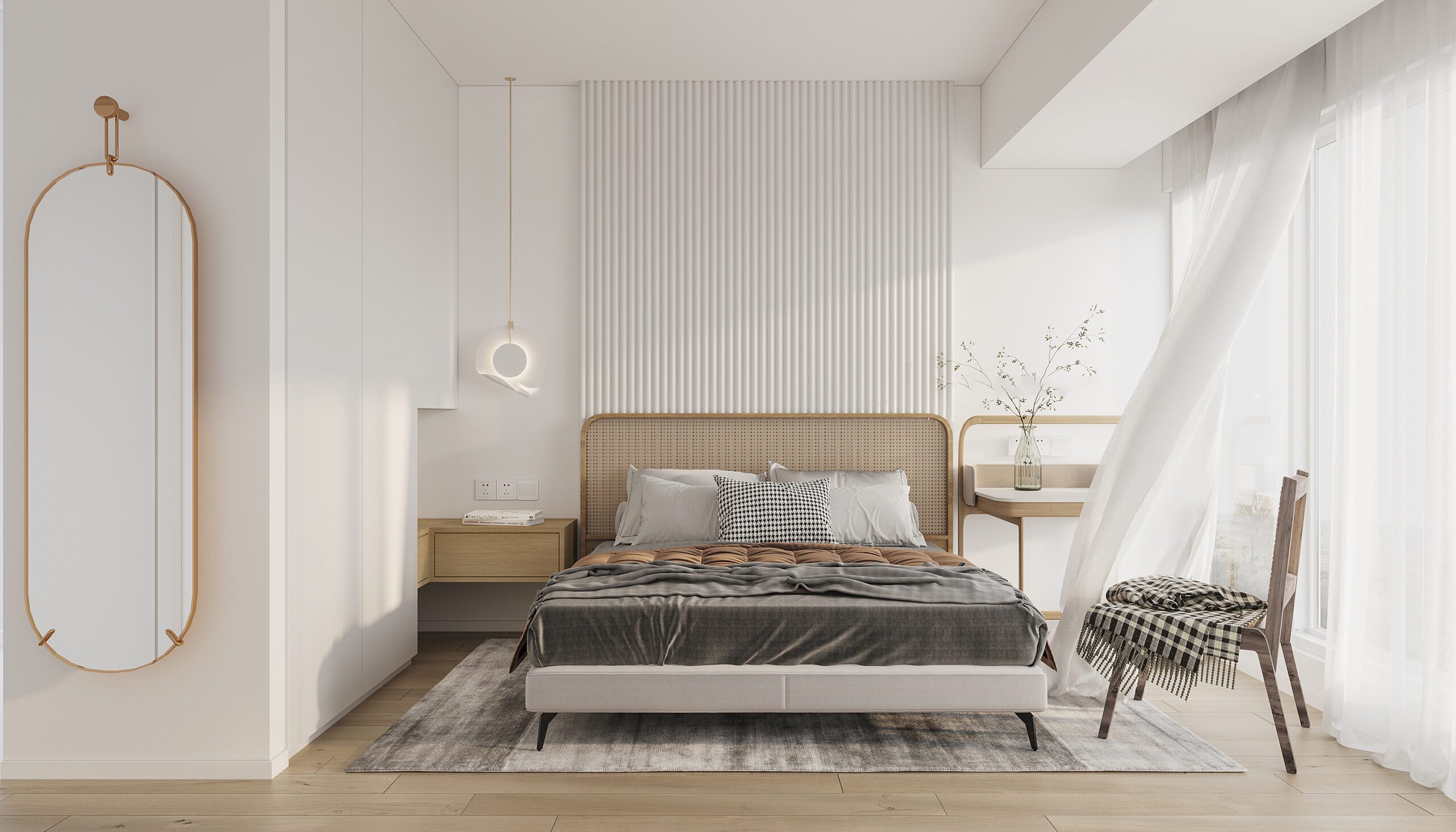 北歐風格的小臥室一眼看過去，慵懶又高級，這樣的配色讓空間明亮，同時用灰色帶來一種柔和的對比
