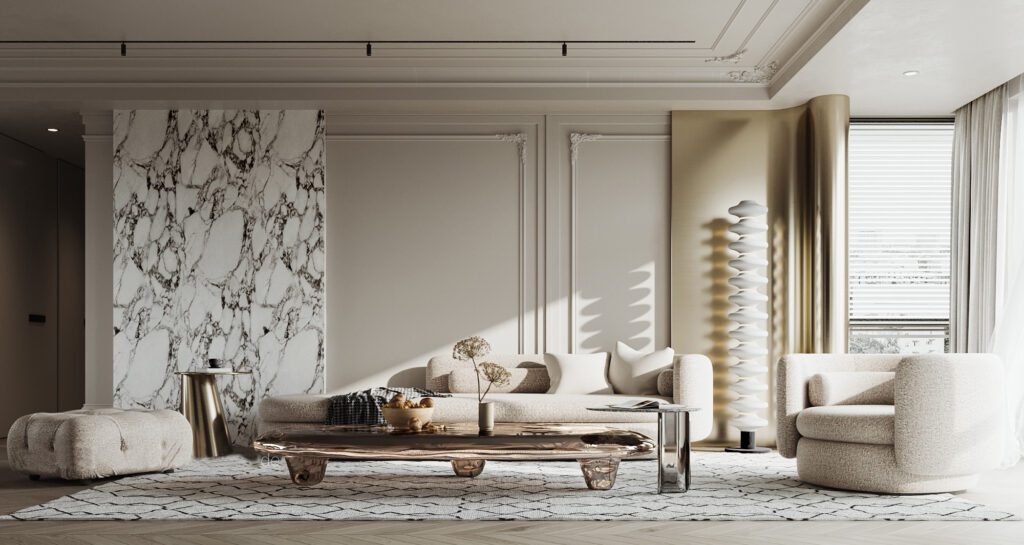 法式簡約柔和明亮客廳