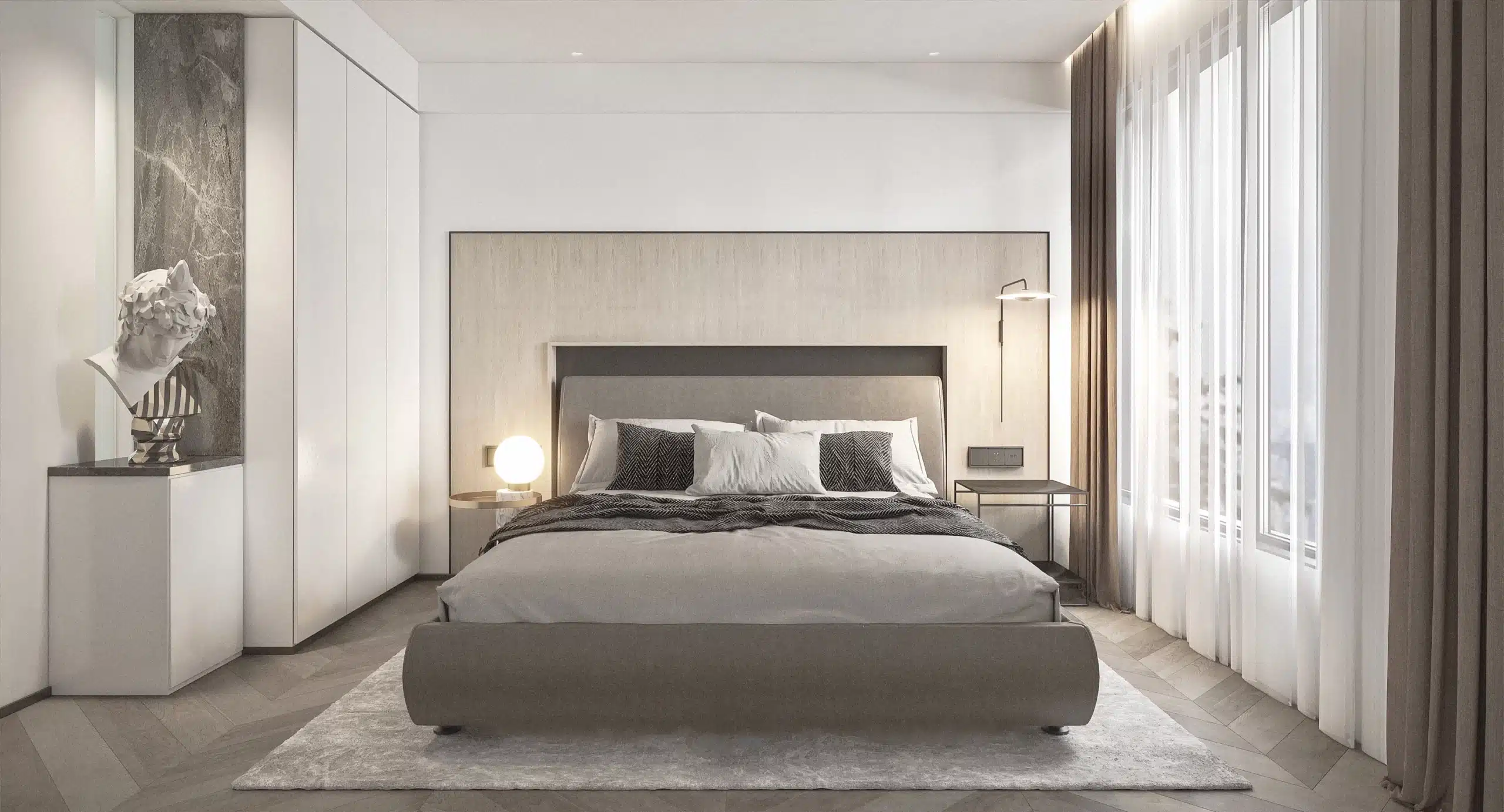 選用俐落的捲簾或風琴簾取代傳統布簾,節省小坪數房間空間並維持視覺的清爽與俐落感。