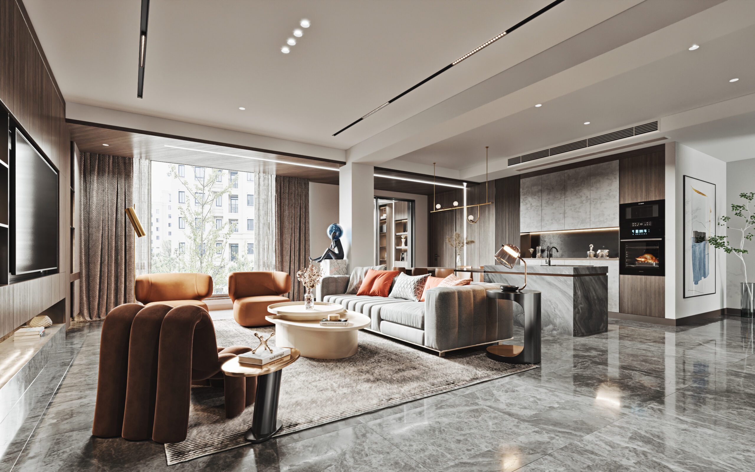 輕奢風格開放式客廳設計，讓空間更加寬廣舒適