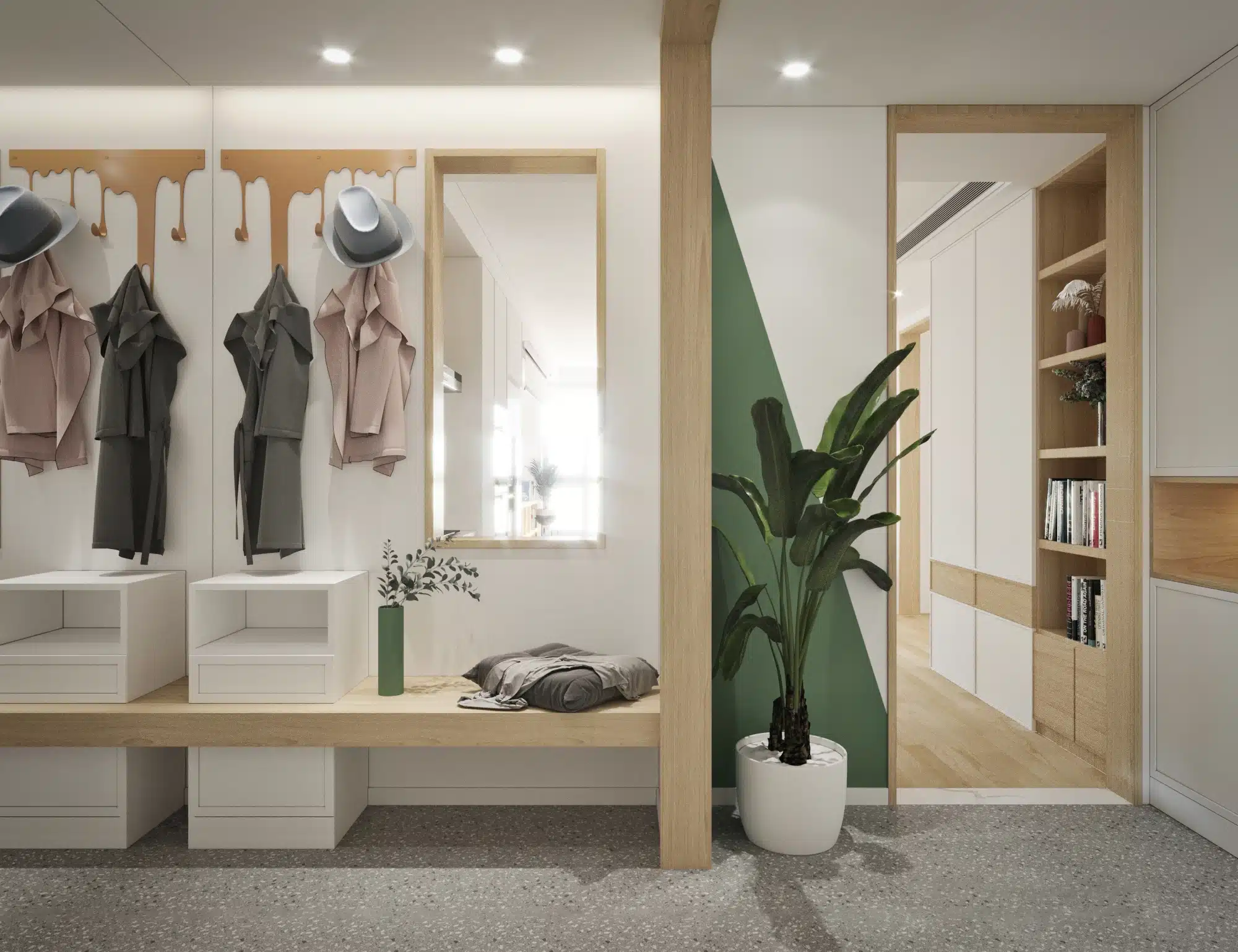 採用開放式衣櫃取代大型櫃體,消除空間壓迫感並提供靈活收納,但需勤於整理維持視覺整潔。