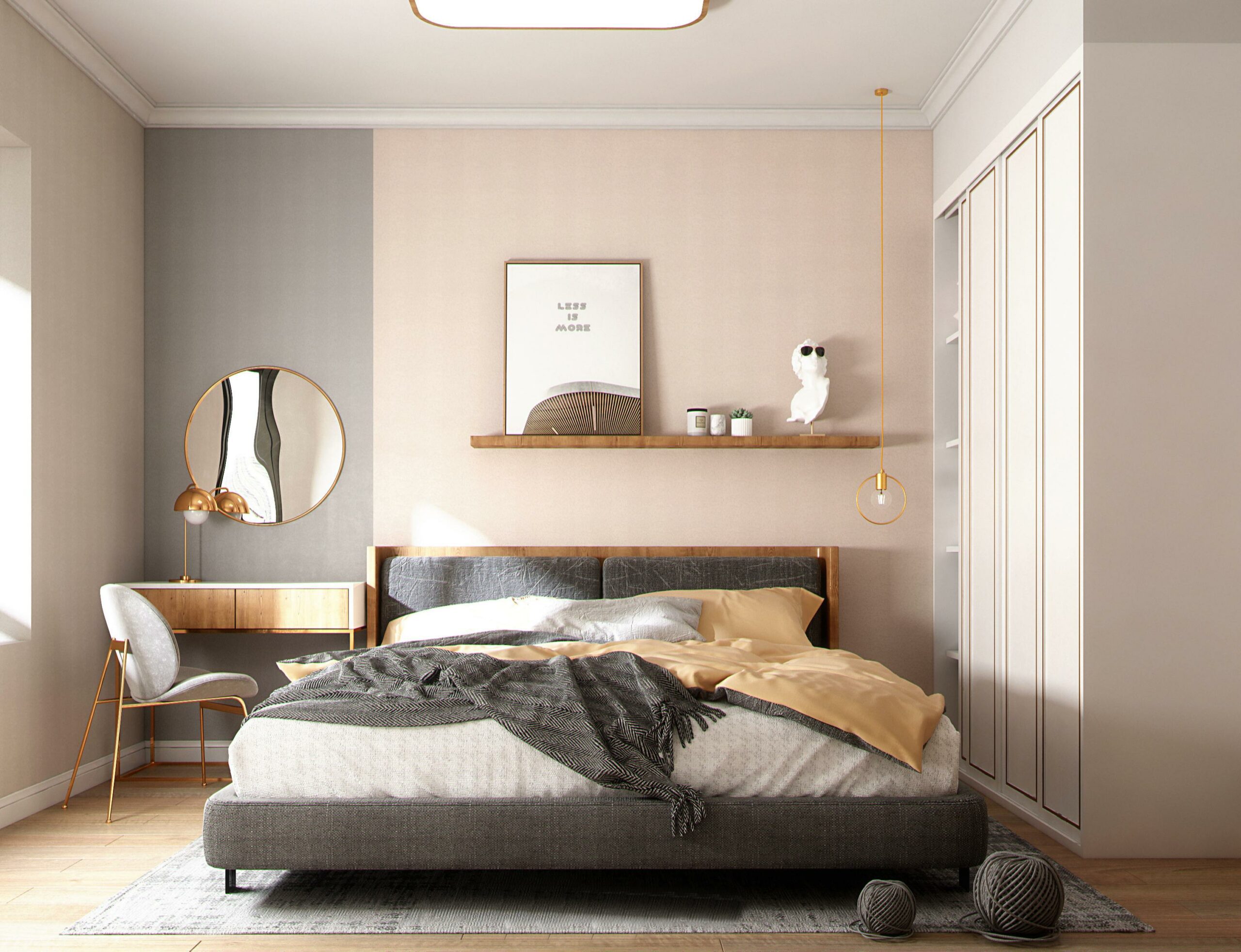 北歐風格的臥室設計可以利用跳色來增加趣味性