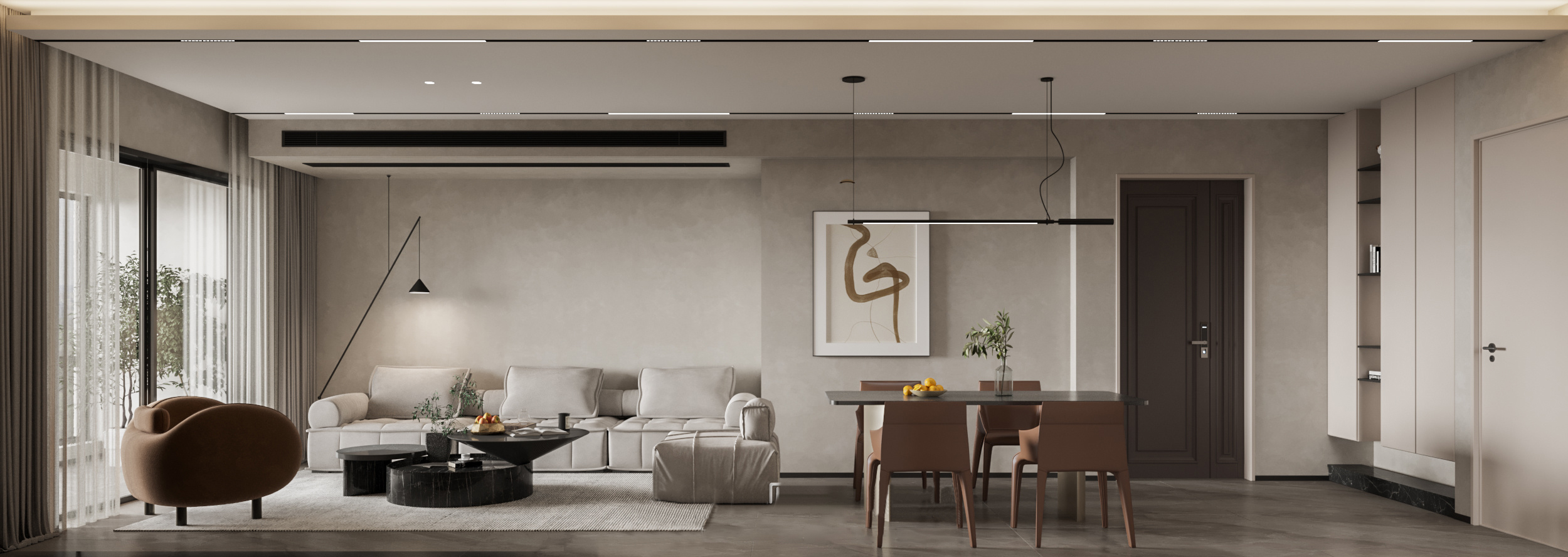 現代極簡風的奢華，奶油色的牆面搭配上整體風格，空間的檔次一整個提升