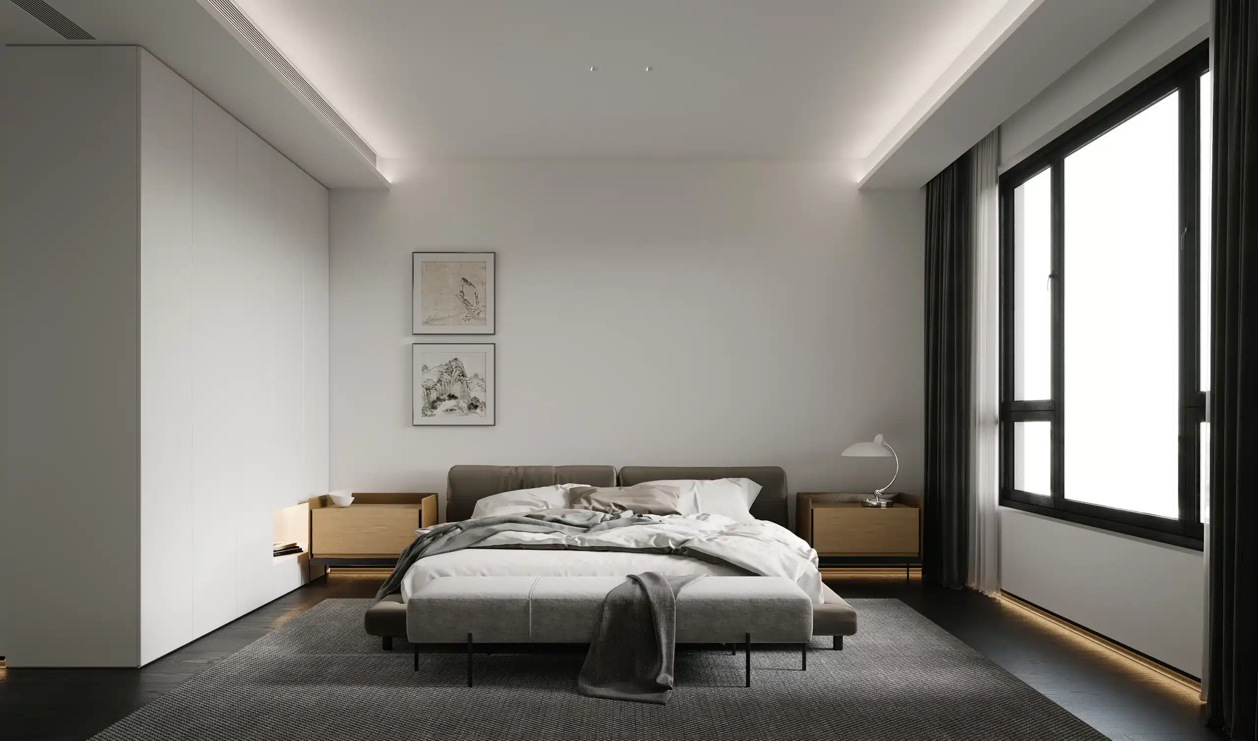 在邊緣安裝隱藏式感應燈帶，結合智慧照明系統提供深夜導引，展現光不見燈的高階設計質感。