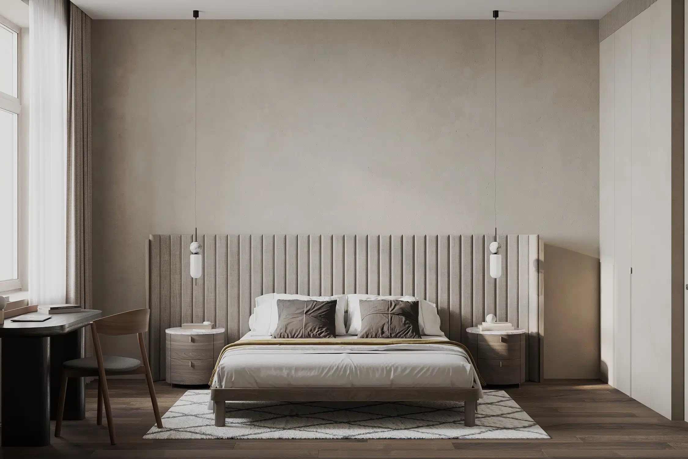 現代風長形臥室格局裝潢分享圖