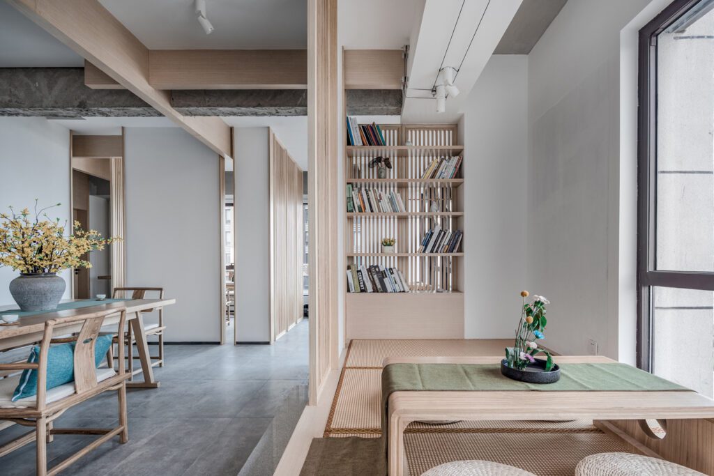 飲料店簡約木質調座位區設計