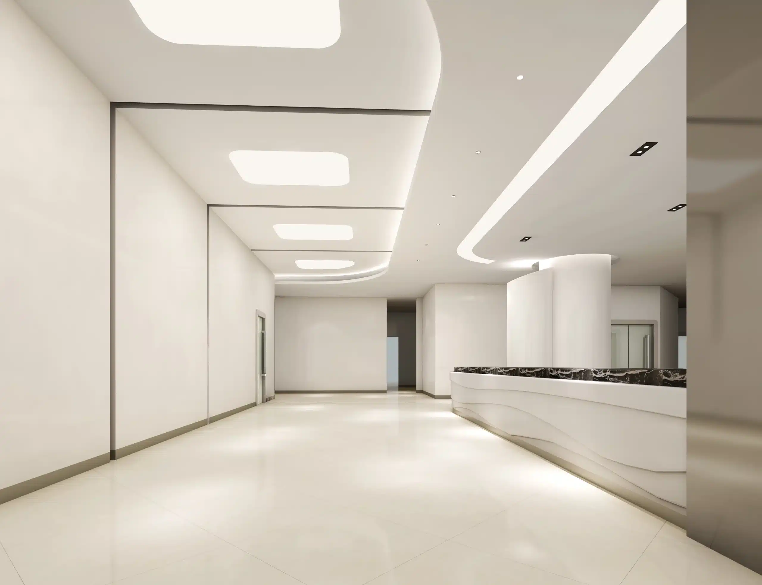 依照法規設置的診所輪椅迴轉空間： 展現對友善醫療空間的重視。