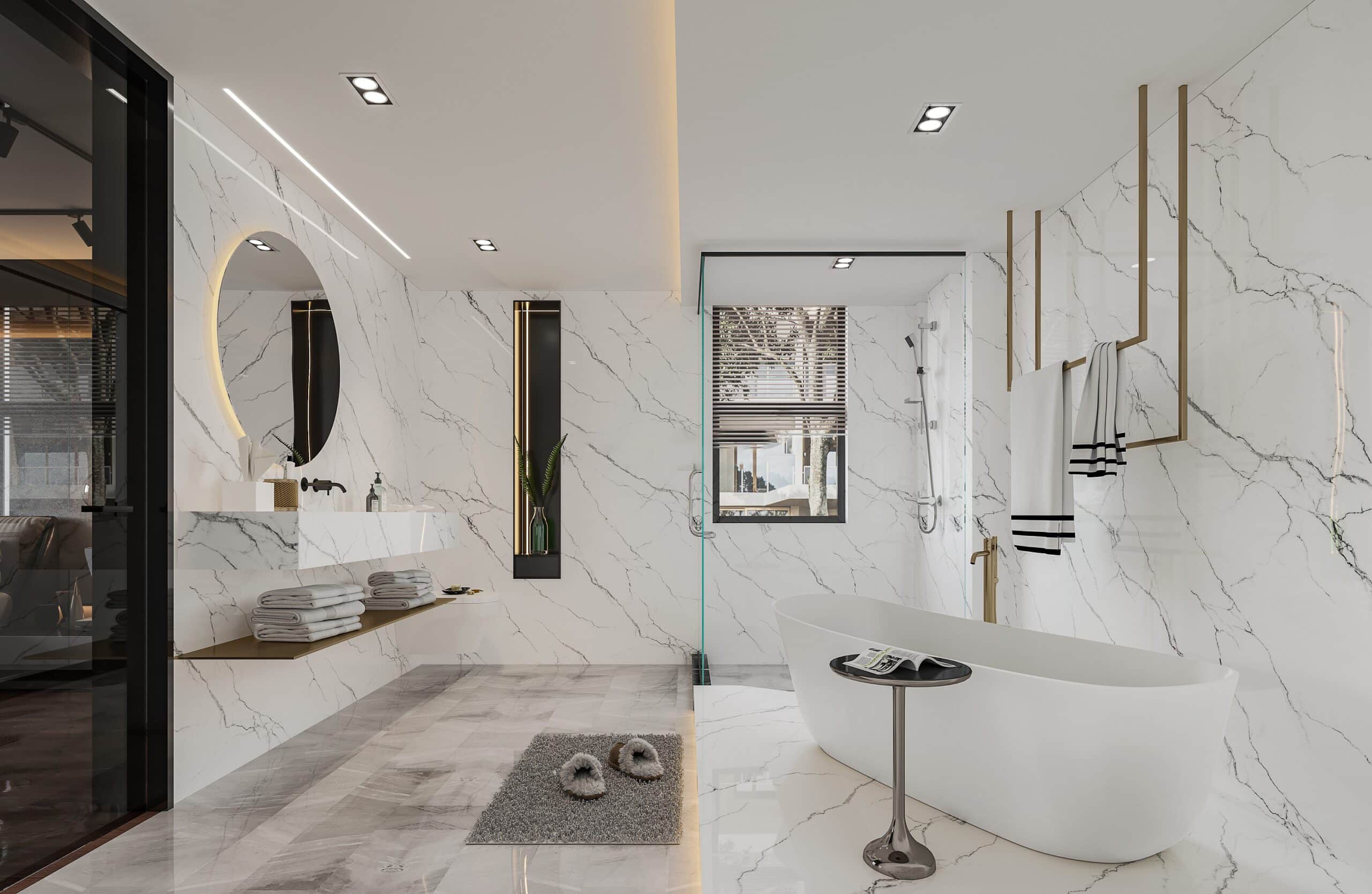 別墅設計分享,白色大理石牆面衛浴