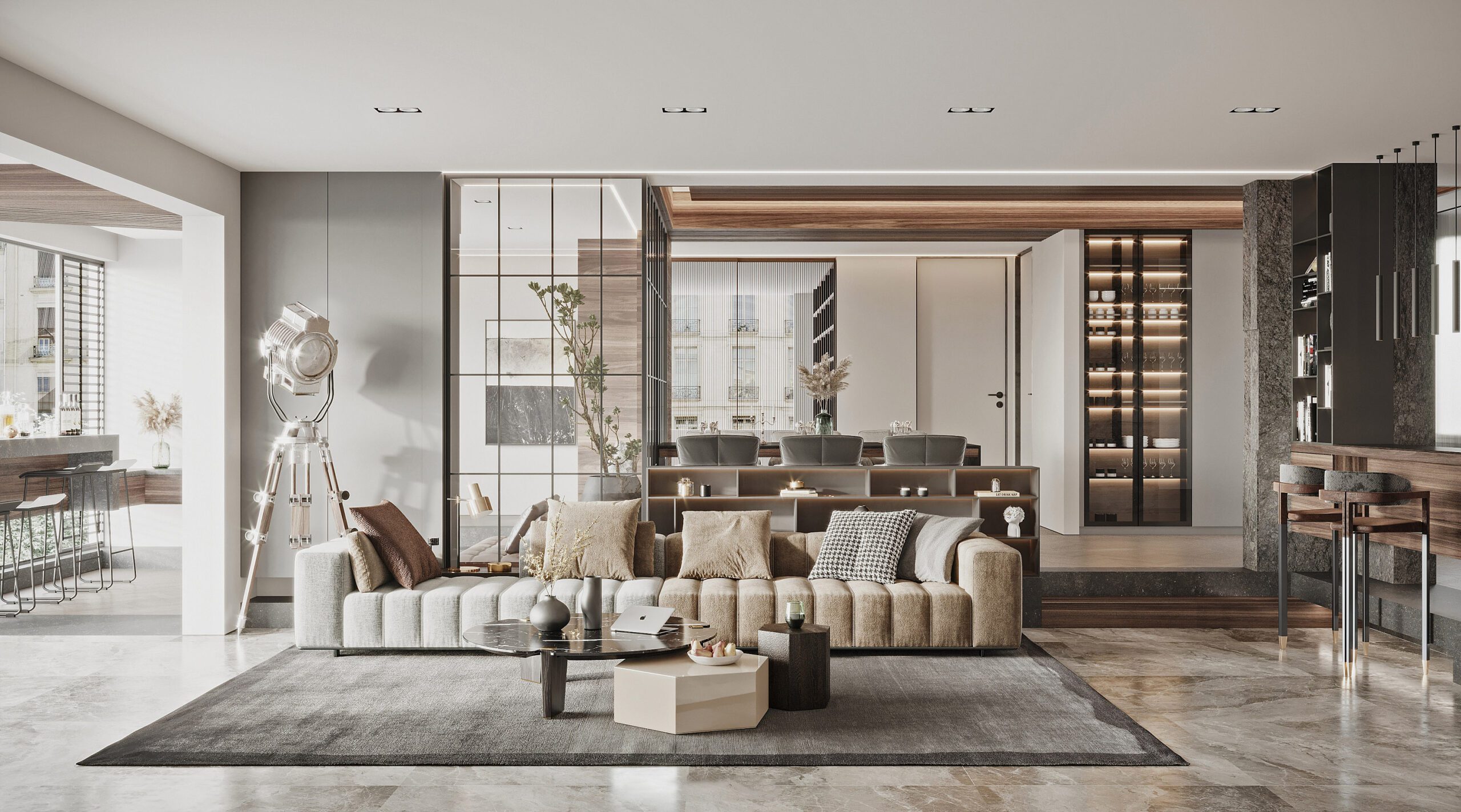 室內設計風格分享圖,現代風灰米色調客廳