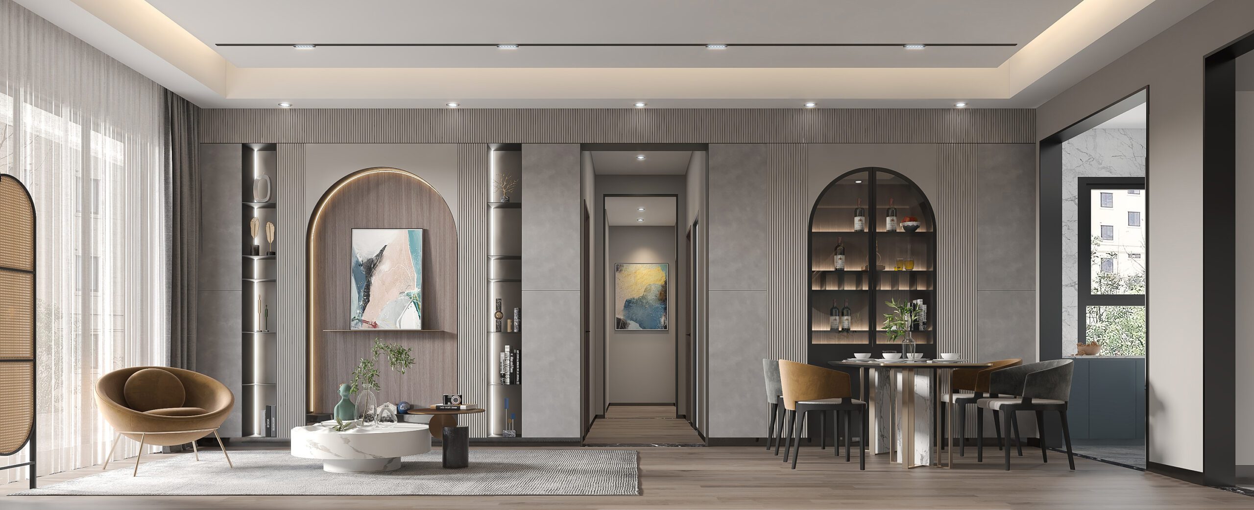 北歐風奢華石材開放式客廳