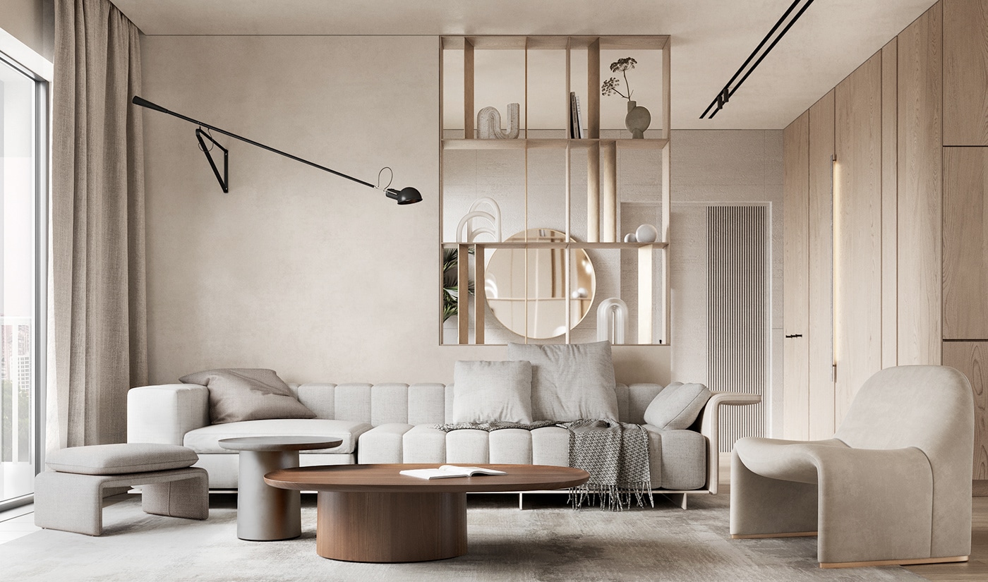 新興趨勢奶油風設計： 圓潤線條家具與溫柔米白色系打造的奶油風居家。