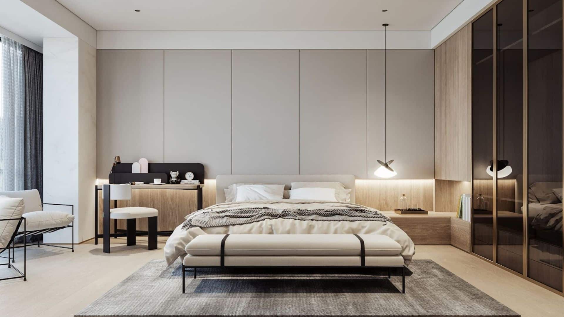 現代極簡灰米色調臥室