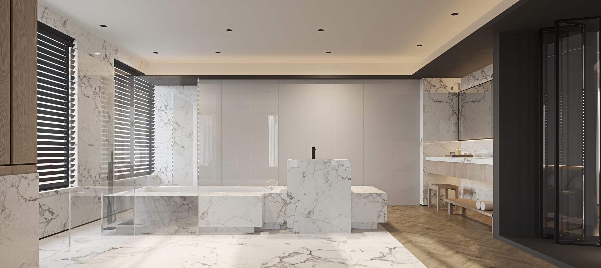 室內設計風格分享圖,白色大理石中島