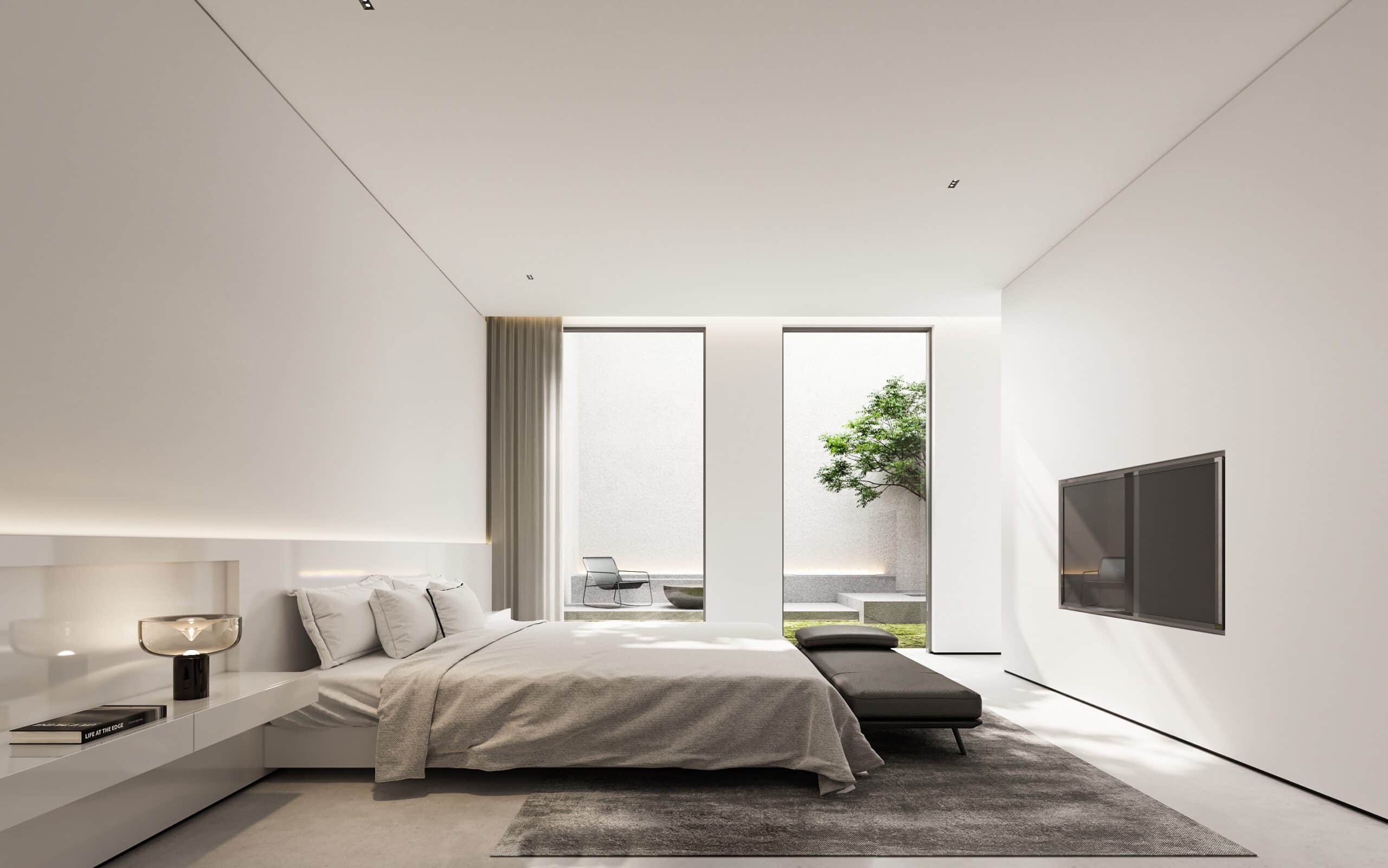 別墅設計分享圖,大採光極簡灰調臥室