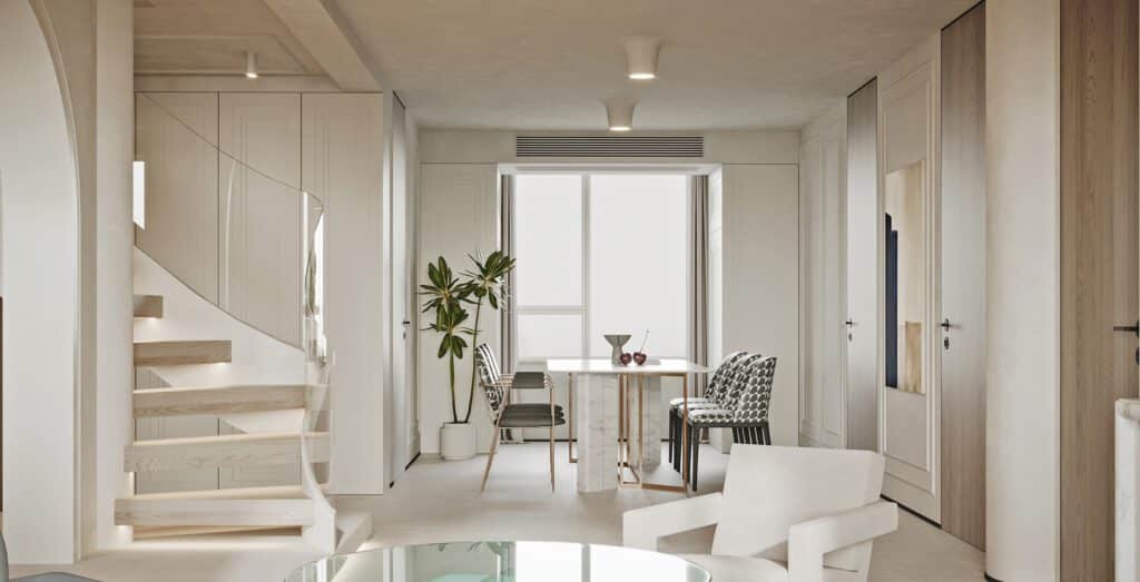 以大理石點綴的北歐木質色調客餐廳