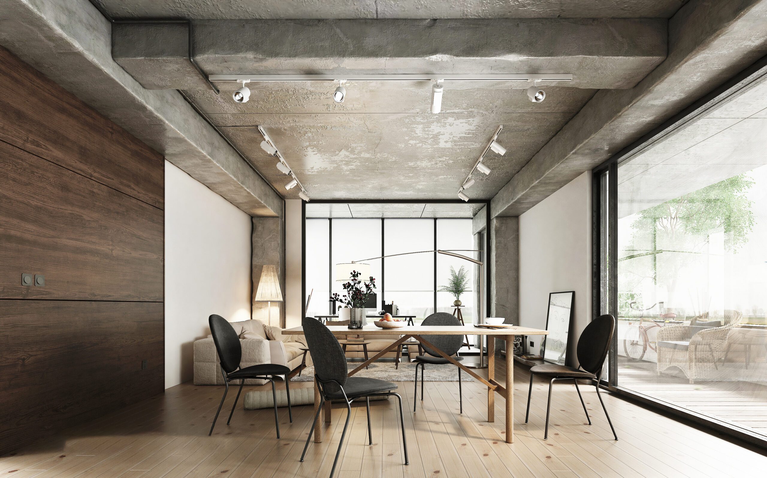 工業混北歐風大面積採光客廳