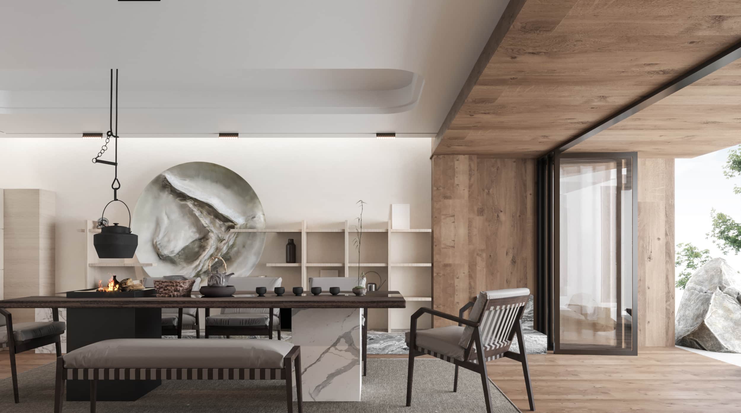 別墅設計分享圖，異材質拼接現代低奢風客廳