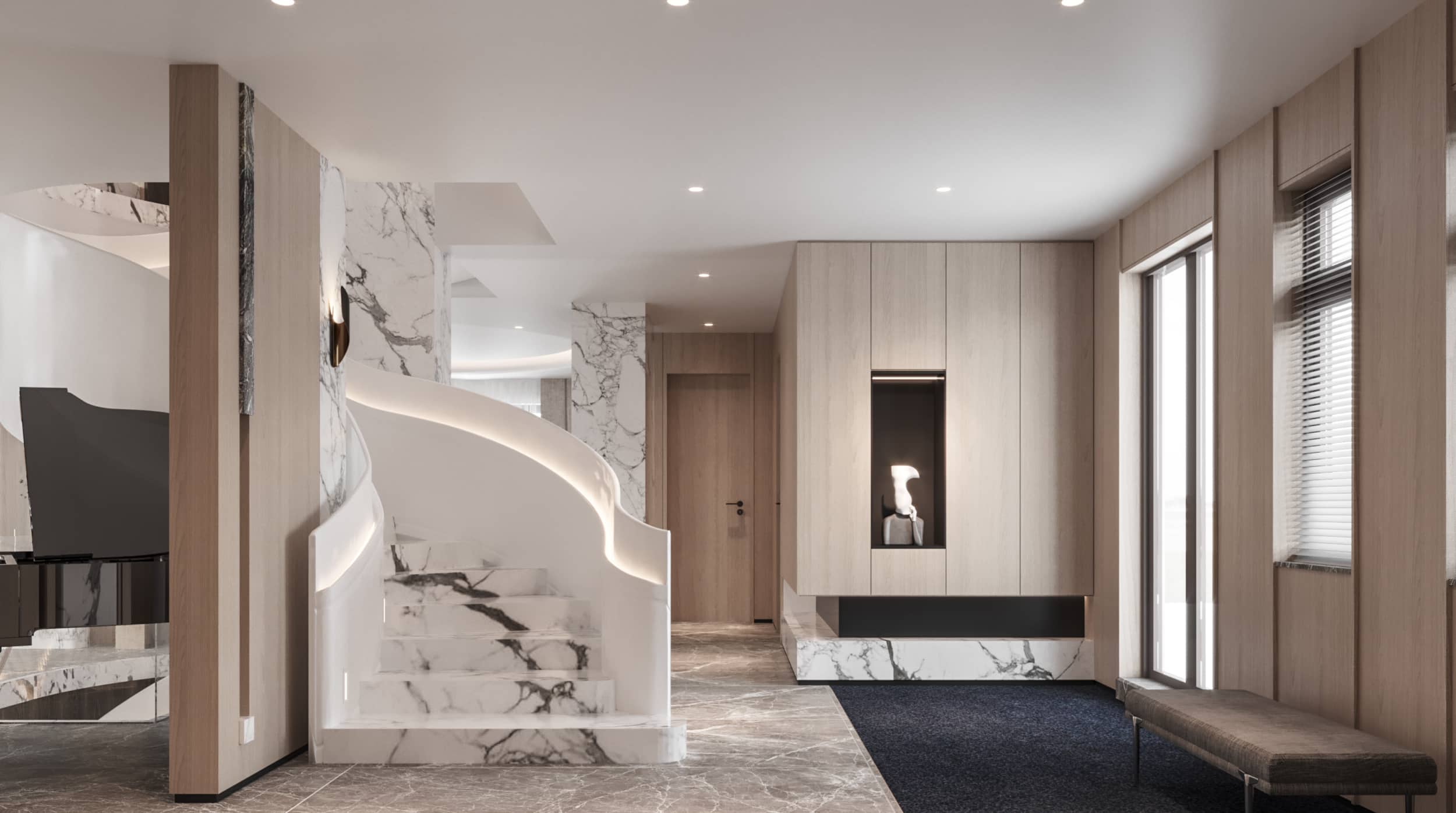 北歐系統櫃搭配大理石階梯