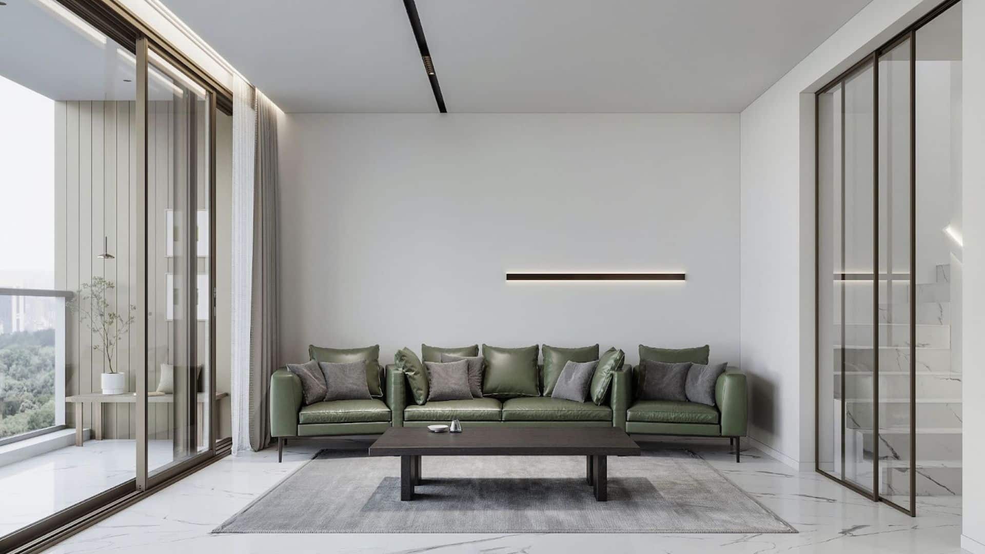 綠色沙發現代極簡風客廳設計分享圖