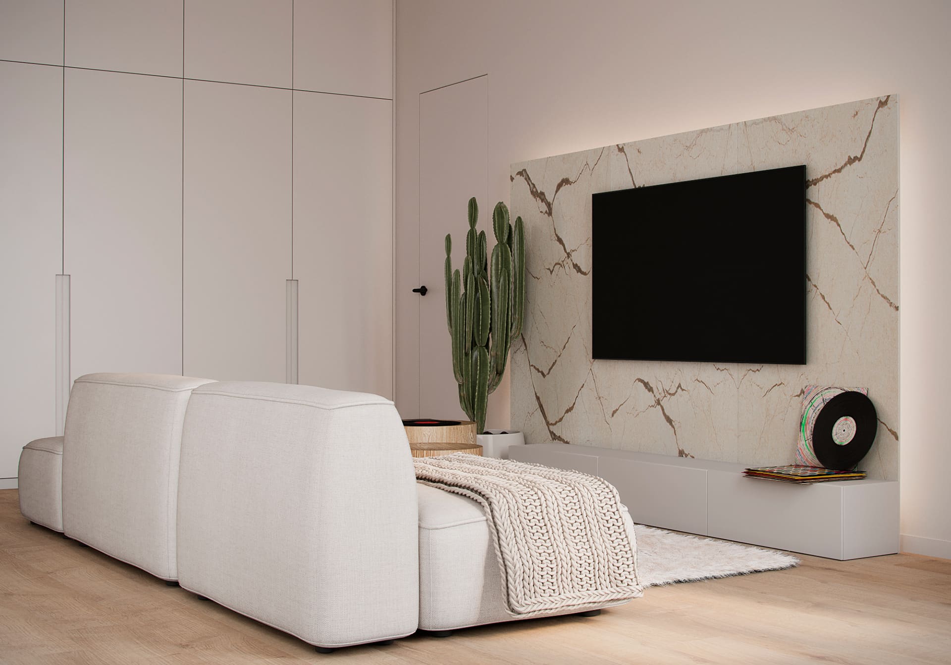 現代風格大器質感圖： 運用石材與隱藏式收納、展現精緻都會感的現代風餐廳。