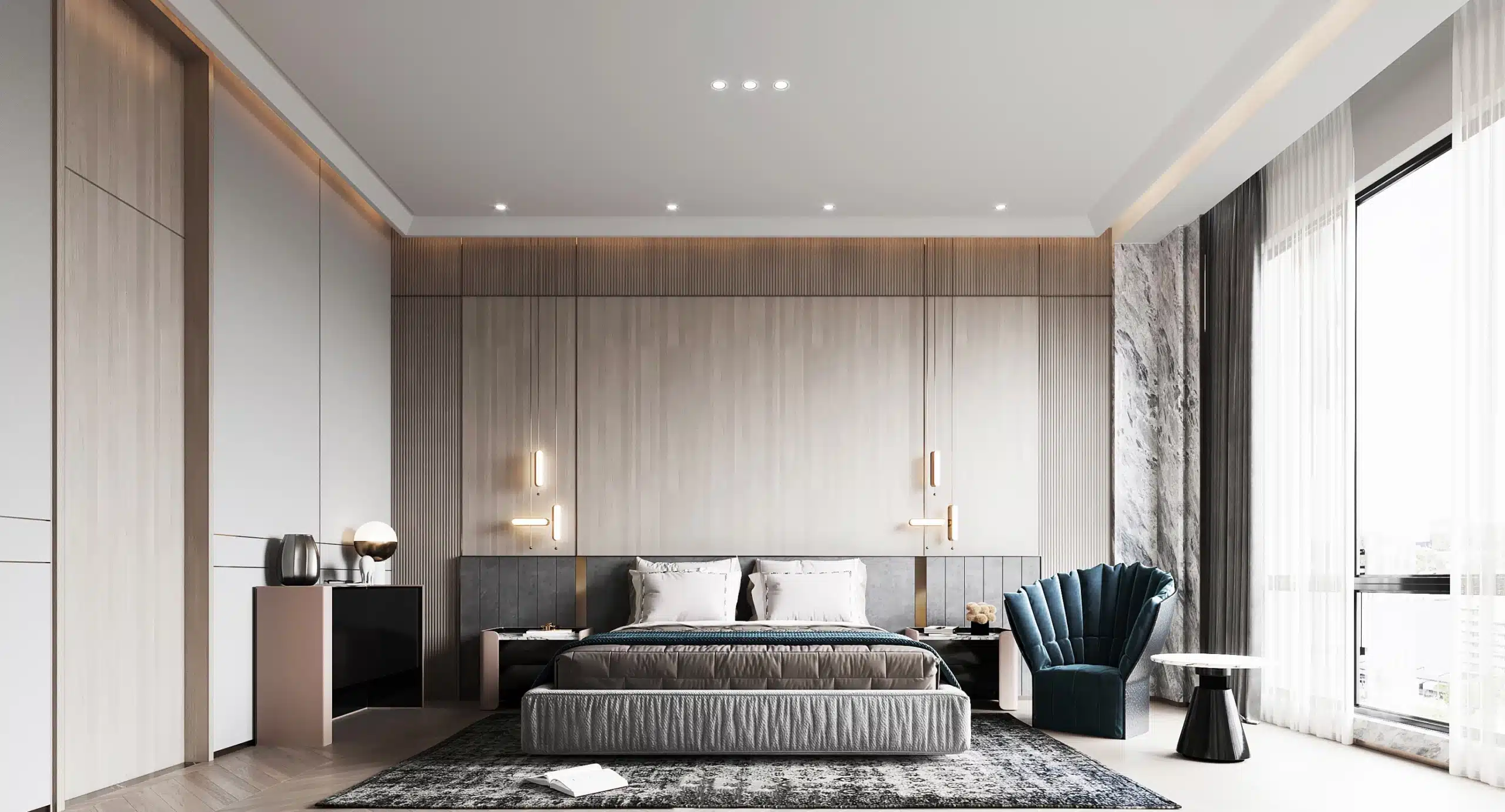 世界明珠現代風主臥正面圖